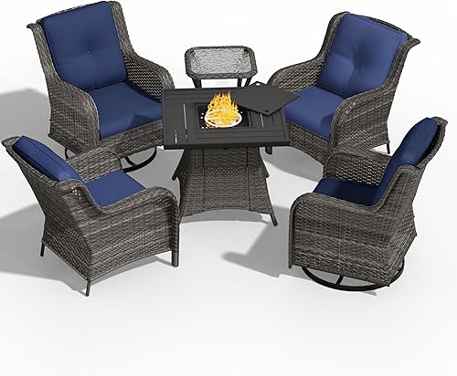 Miniatura 36 de Juego de 2 sillas de patio giratorias de 360 grados para exteriores y mesa auxiliar a juego – 3 sillas deslizantes de mimbre para patio con cojines