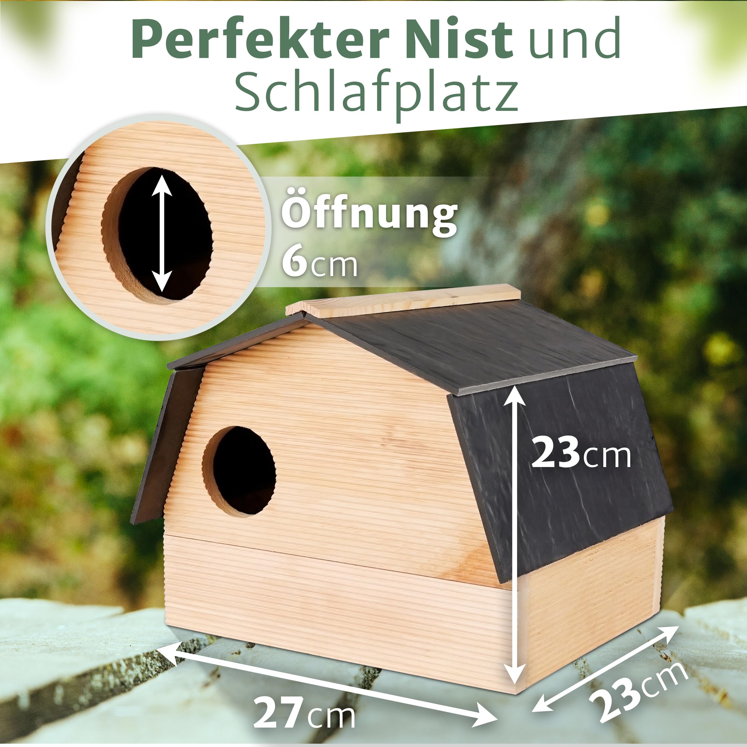 Oramics Eichhörnchen Kobel aus wetterfestem Kiefernholz mit wasserdichtem Dach aus Schiefer – Eichhörnchen Haus zum Nisten, aufziehen von Jungtieren und zum Schutz vor Wetter und Raubtieren