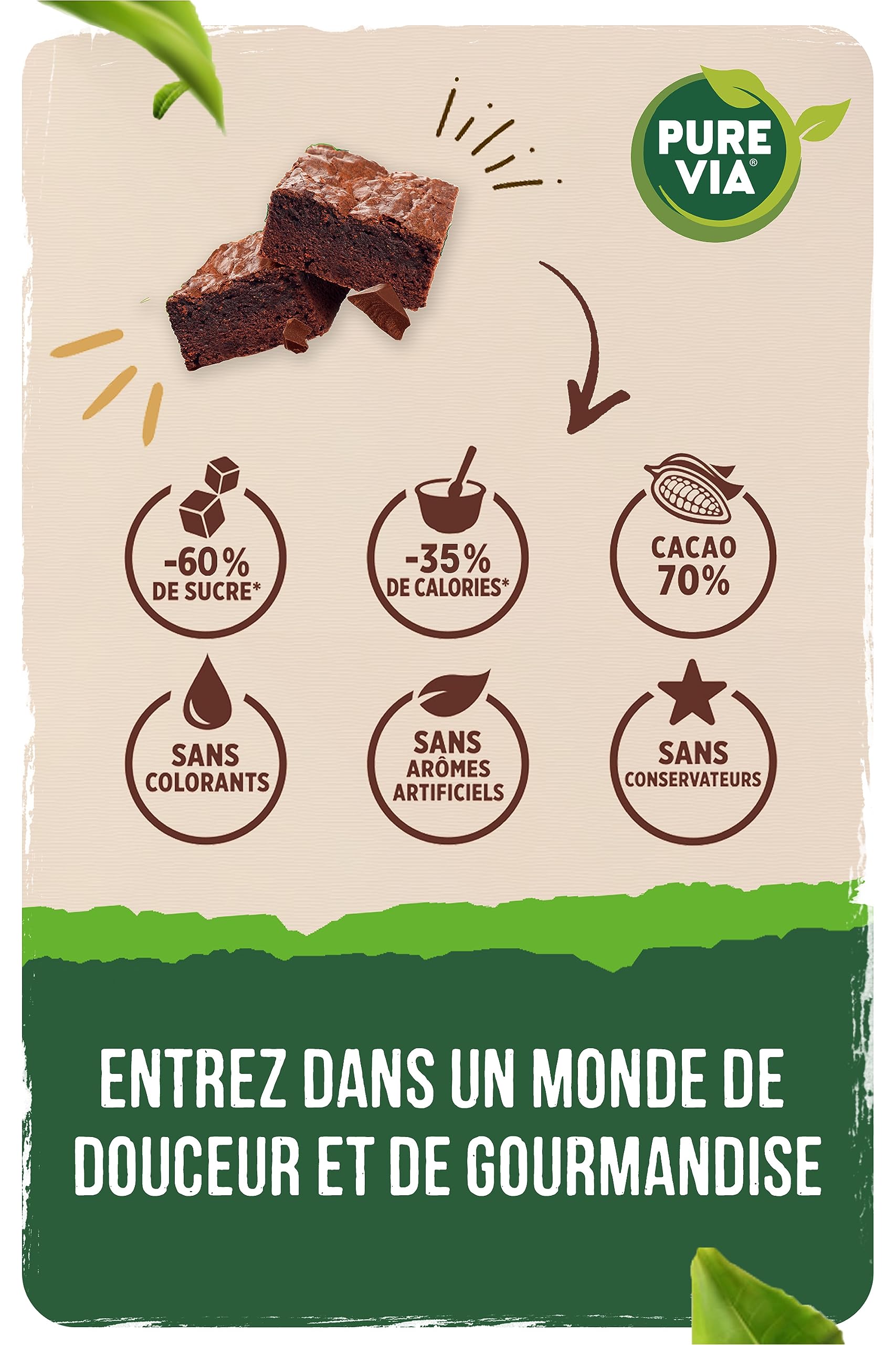 Pure Via - Préparation pour Brownie - Moins 60% de sucre - 337g