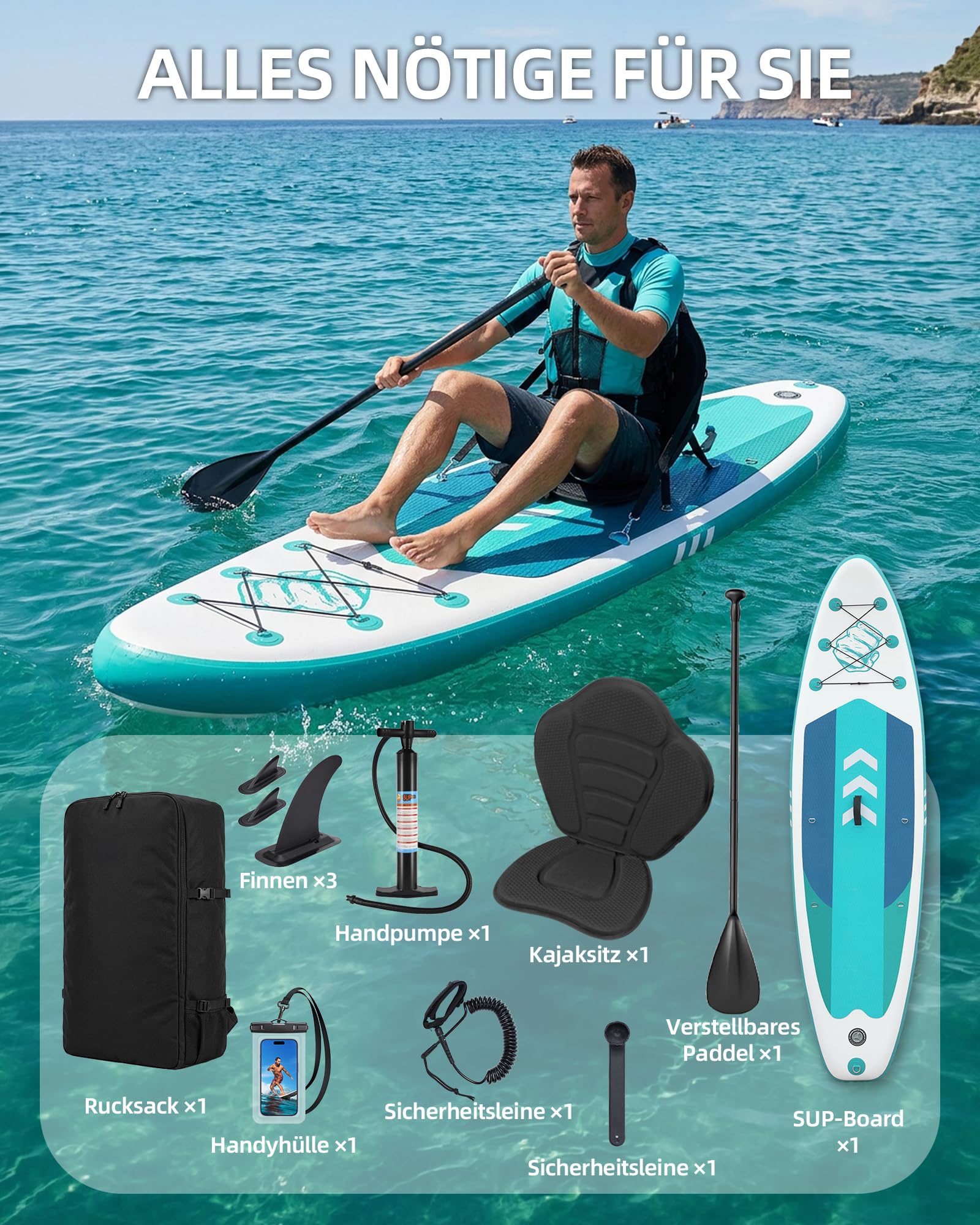 Tabla hinchable de surf de remo, 320 cm × 82 × 15 cm