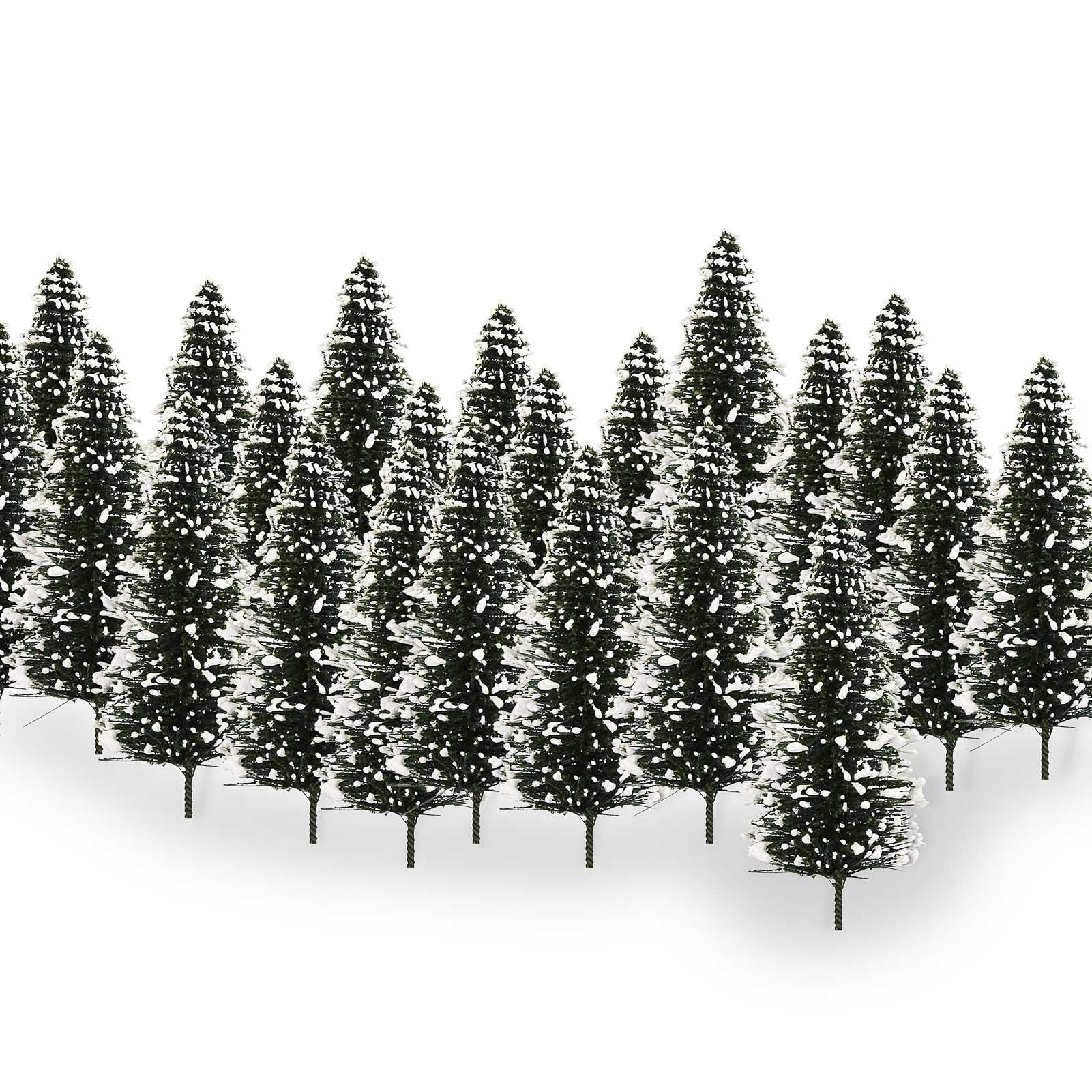 Evemodel 30pcs 80mm Model Train Christmas Tree Mnini Snow Frost Trees for Holiday Party Landscape for Home Christmas Decoration for Tabletop Decor