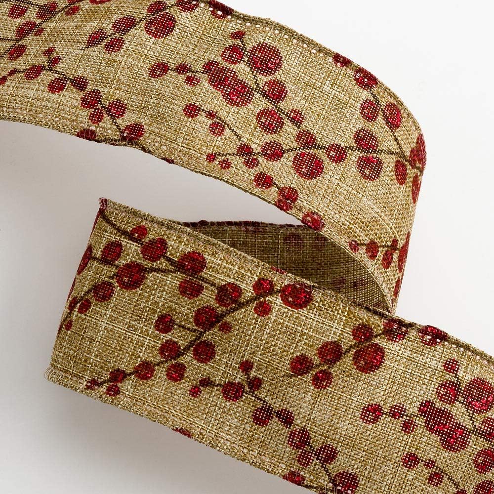Italian Options Lurex Berry Spray Hessian Ribbon, Jute Christmas Ribbon for Crafts Gift Wrapping Accessories