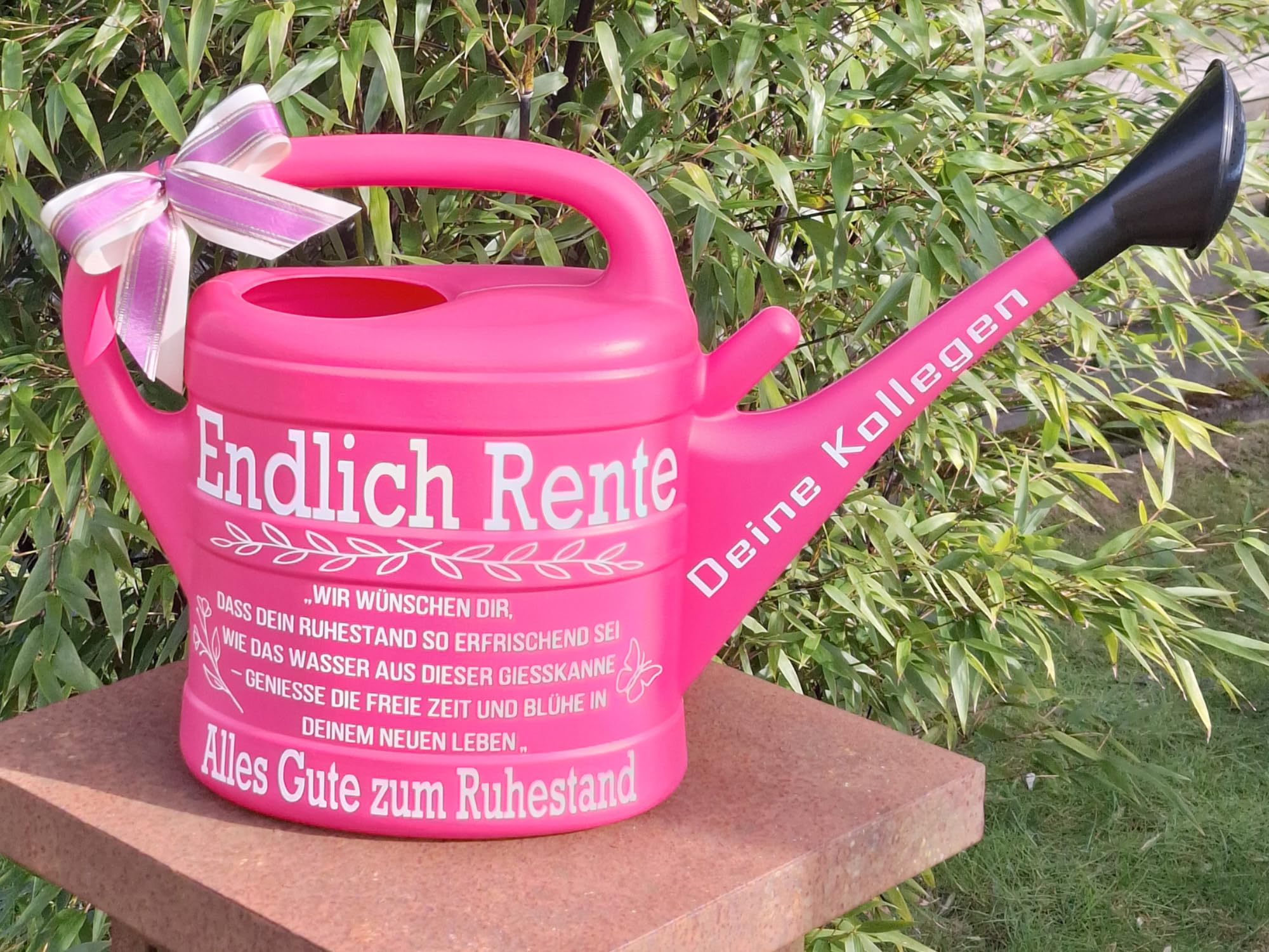 Gießkanne 10 L Rentnerin Rente PINK Abschiedsgeschenk, Geschenkgießkanne zum Renteneintritt in den Ruhestand