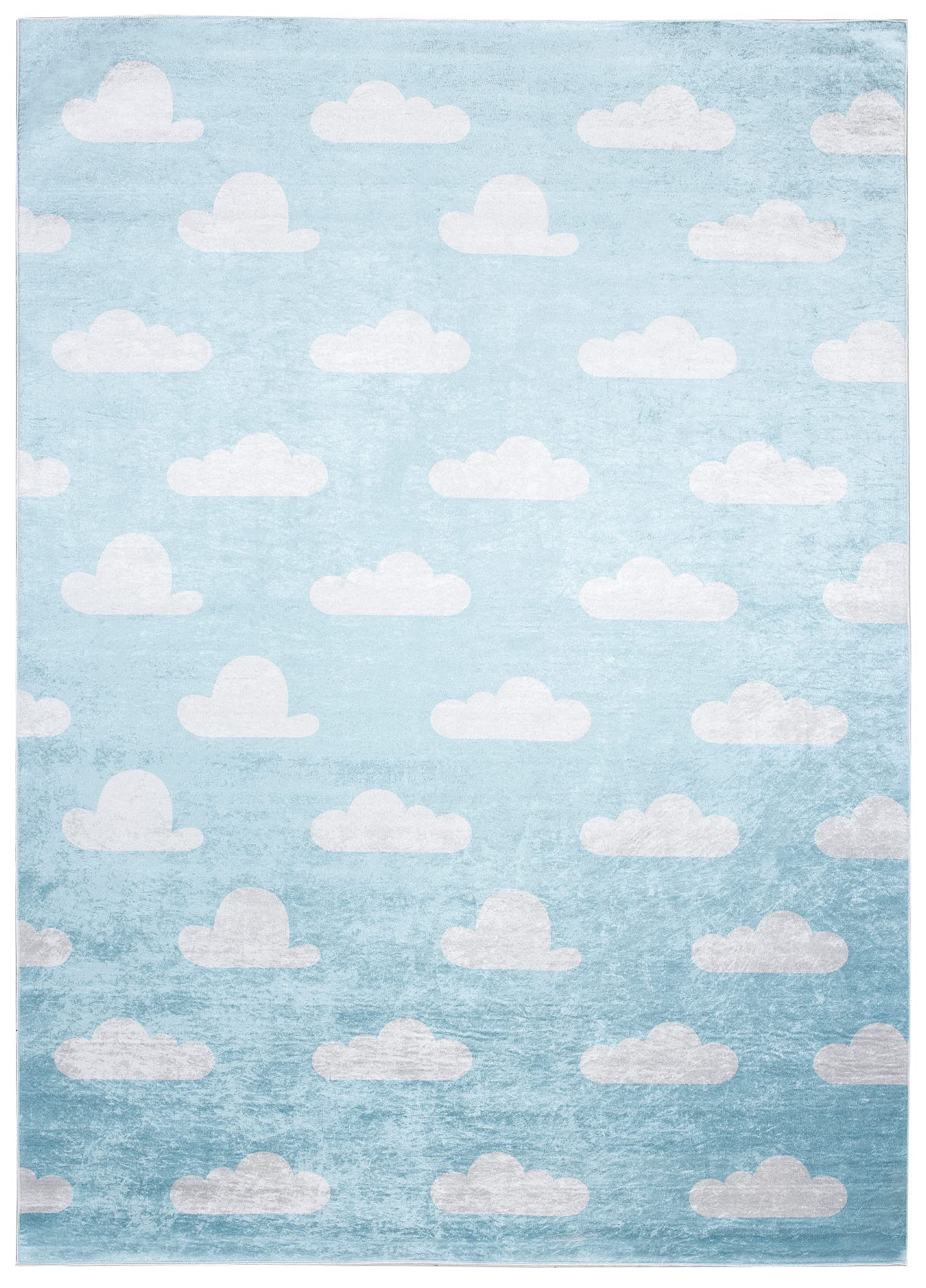 TAPISO Emma Tappeto Gioco Bambini Sala Giochi Cameretta Stanza Bambini Stampato Blu Pallido Bianco Nuvole Multicolor Antiscivolo Lavabile in Lavatrice 120 x 170 cm