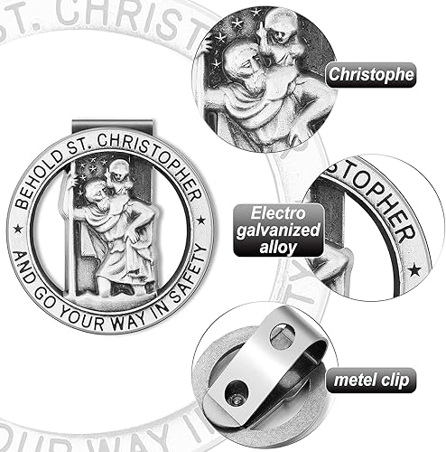 Miniatura 2 de 4 piezas de medalla de San Cristóbal para automóvil, clip de plata para visera de San Cristóbal, medallas religiosas para automóvil religioso, clip