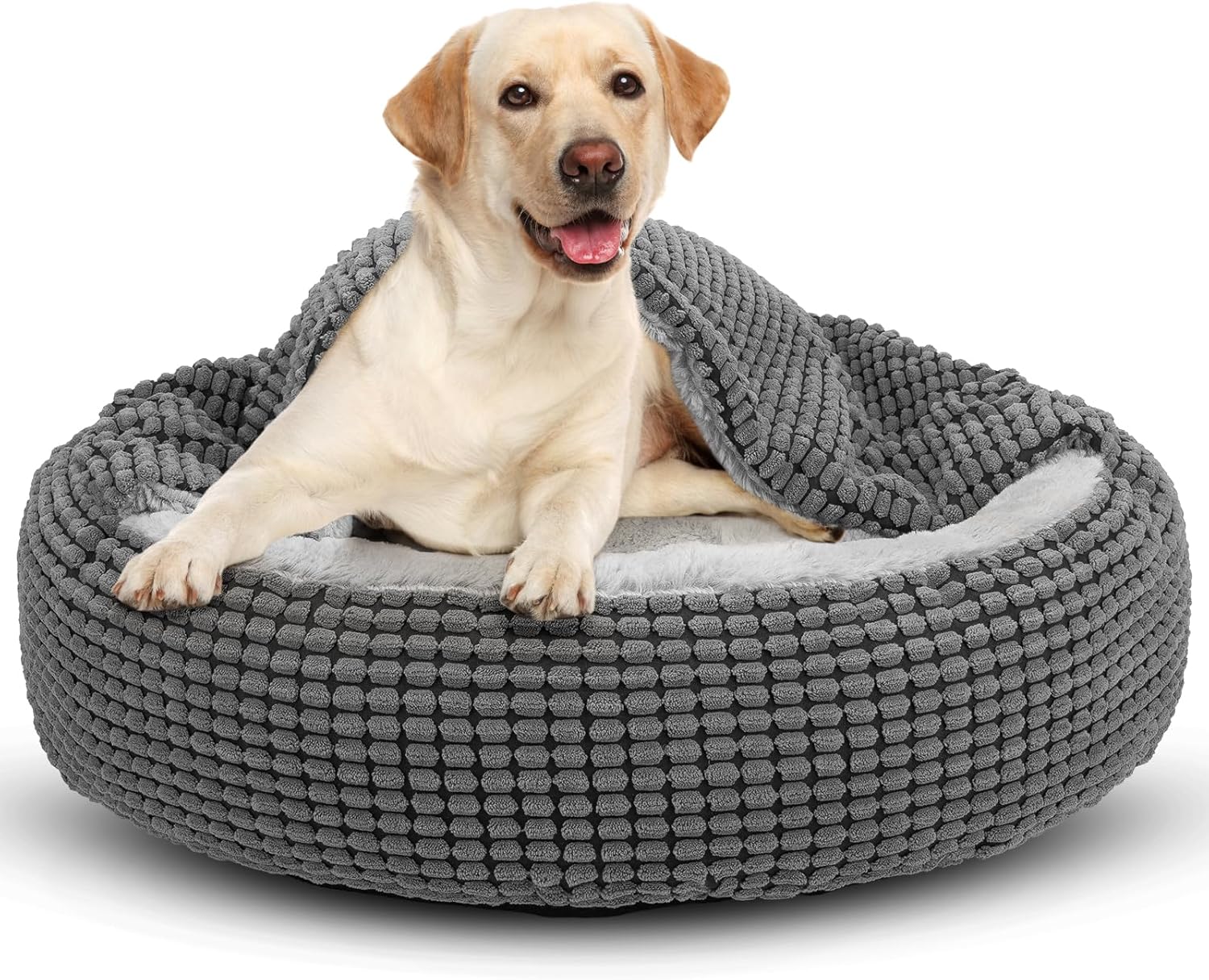 JOEJOY Hundebett für große Hunde, rundes Katzenbett mit Decke, Hundekorb, waschbar, flauschig, Hundebetten für Katzen und mittelgroße große Hunde, 79 x 79 x 20 cm JOEJOY Hundebett für große Hunde, rundes Katzenbett mit Decke, Hundekorb, waschbar, flauschig, Hundebetten für Katzen und mittelgroße große Hunde, 79 x 79 x 20 cm