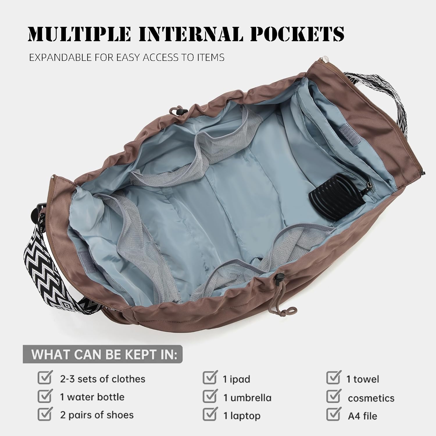 Large Capacity Portable Backpack Tote Bag For Car Travel, Lightweight Foldable Nylon Shopping Bag with 15 Pockets