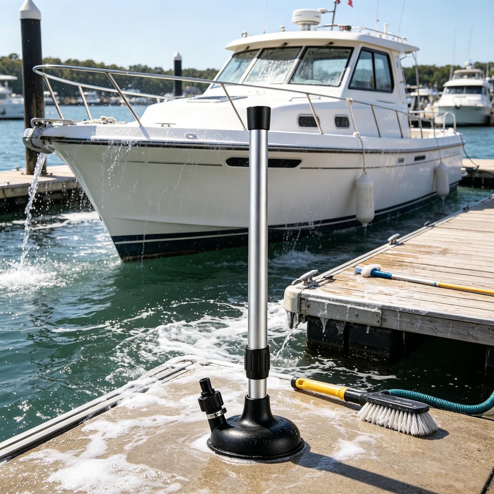 Flusher Da Motore Entrobordo Interno con Dispositivo ad Asta Telescopica | Flussatore motori marini Per Lavaggio E Pulizia Fango E Acqua Lacustre, Molo