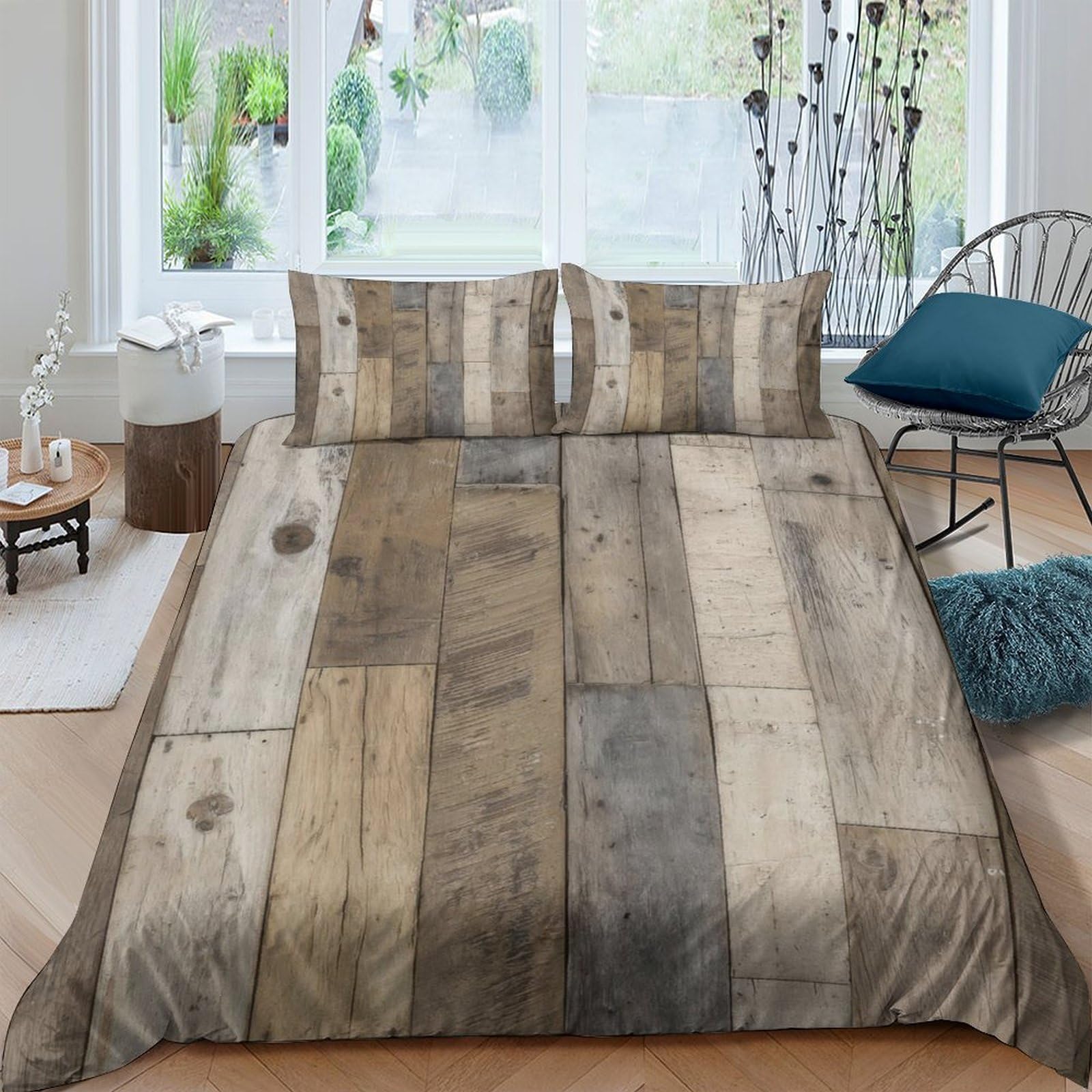 Ctjqhvkz Style-8 3D Printed Rustic Wood Fitted Sheet Microfiber Soft Anti-Slip Protection, Vintage Plank Bed Cover For Bedroom Guest Room Decor Single（135X200cm）