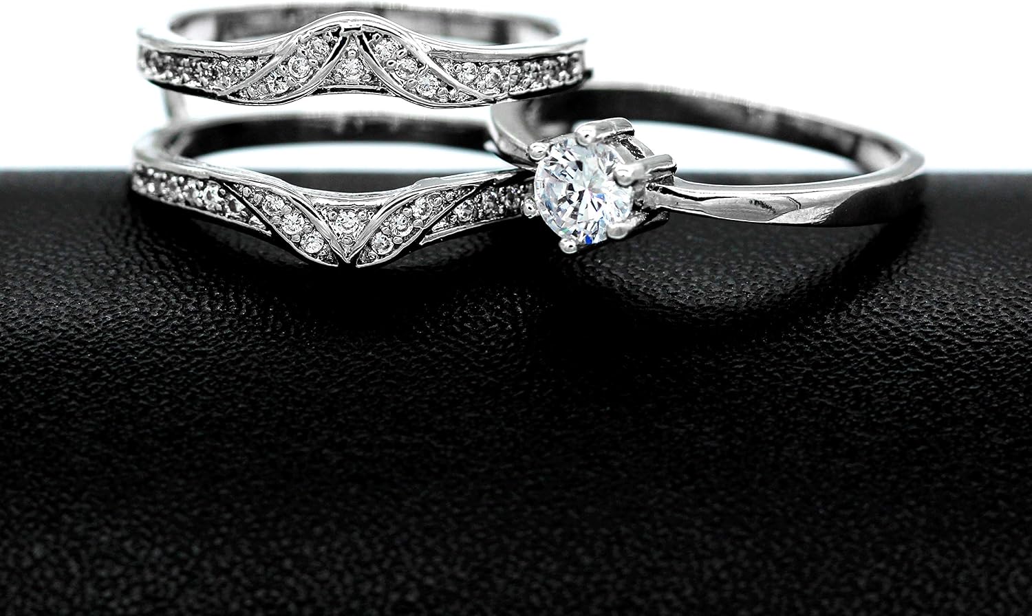 Uloveido Women Wedding Engagement Rings Enhancer Set White Gold Plated Promise Anniversary 2 Rings Set for Women Female Y475-J002