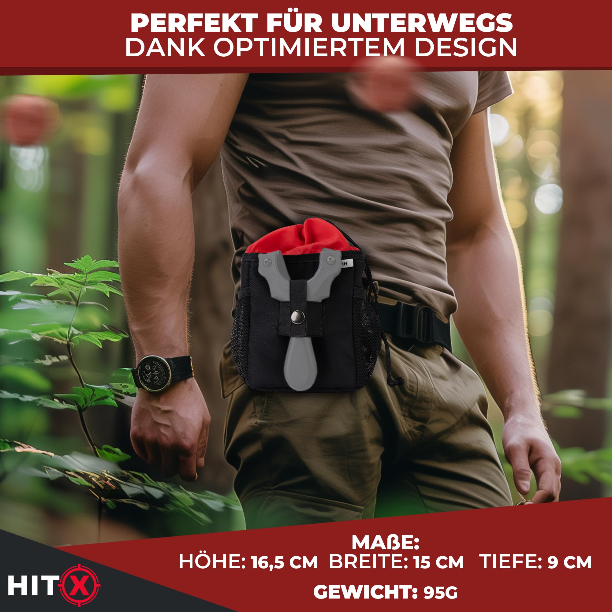 HITX® Steinschleuder Tasche mit Halterung für Zwille | Munitionstasche für Schleuder | Slingshot Beutel mit Gürtelbefestigung und Molle Tasche | Steinschleuder Munition Tasche Ultra Leicht [95g]