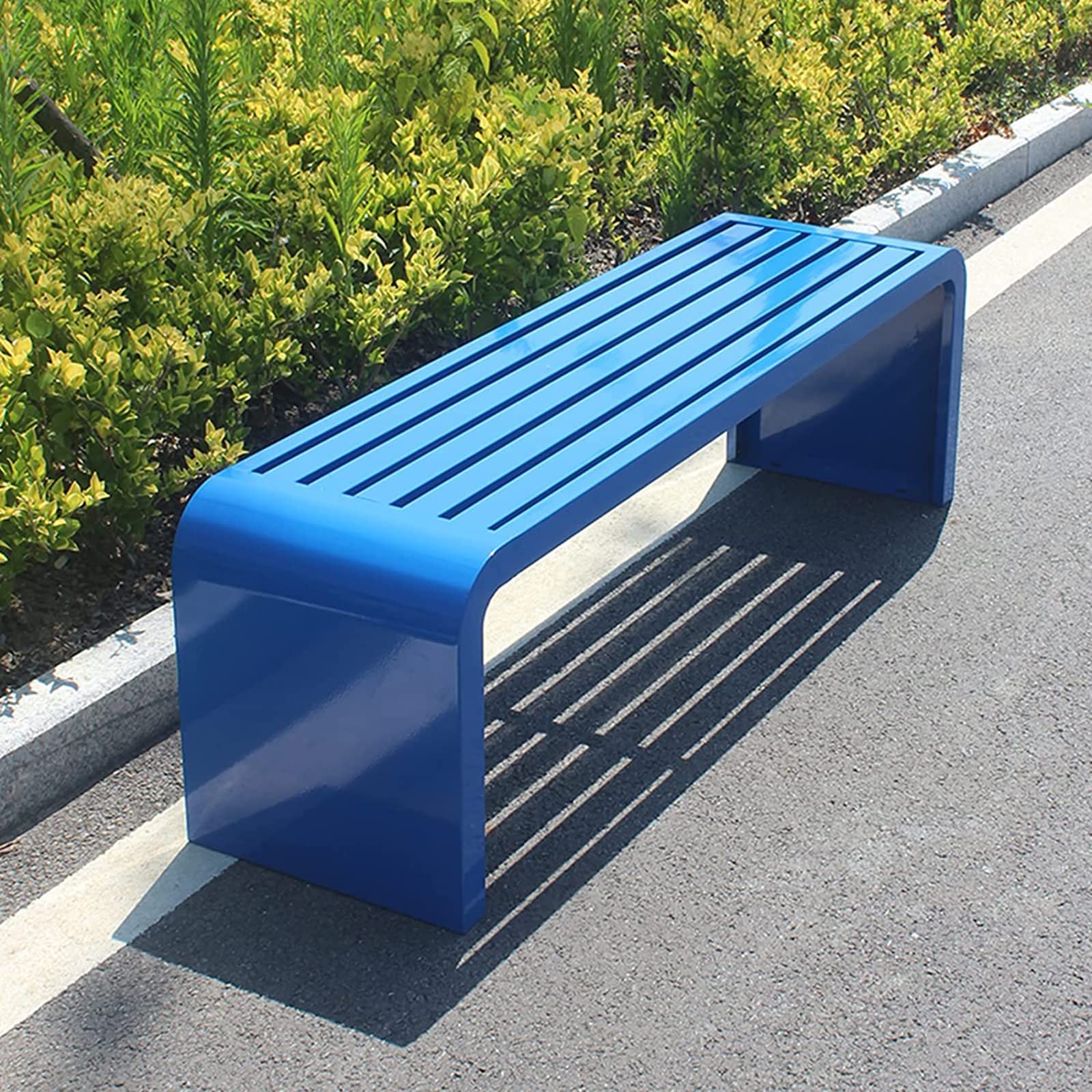 Steel e - Banco de jardín de metal resistente a la intemperie, banco para macetas y jardines (140 x 40 x 45 cm, azul)