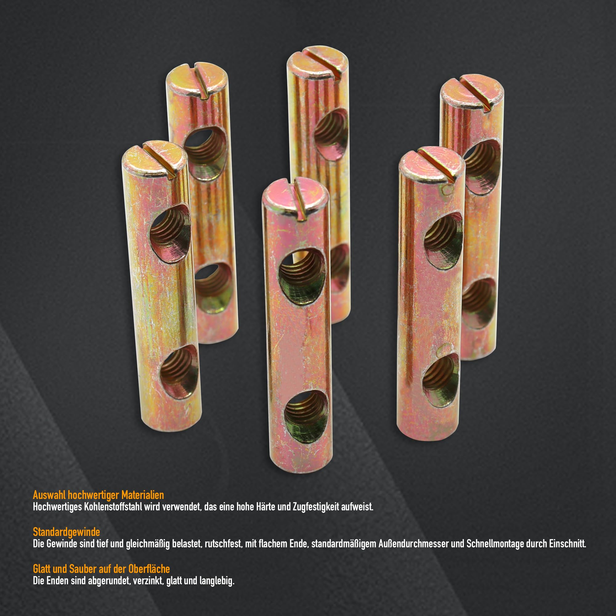 DIYoung 6 Pezzi Dadi Cilindrici a Doppio foro, M8 x 60 mm, Ferro Zincato, perno a Croce a Innesto Scissione