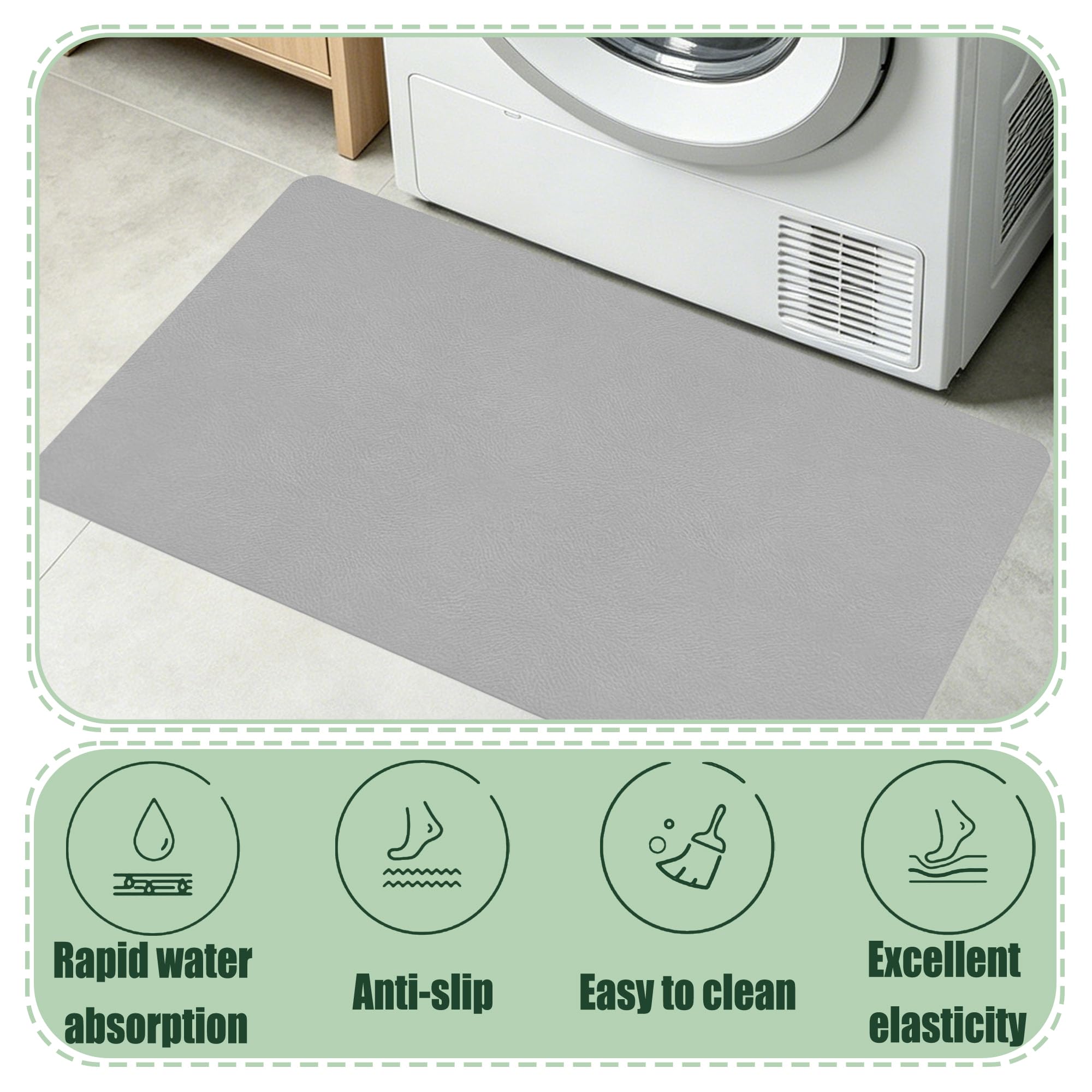 JIAFANG Alfombra Diatomita Baño 100 x 130 cm Rápido Secado Alfombra Diatomita Baño Fast Dry Antideslizante y Antihumedad para Bañera, Ducha, Cuarto de y Cocina, Gris Claro