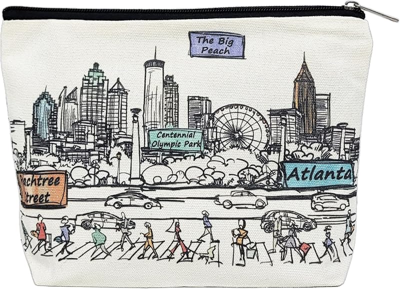 Necessaire de maquiagem Beary Blu Atlanta com zíper e estampa inspirada em cidades