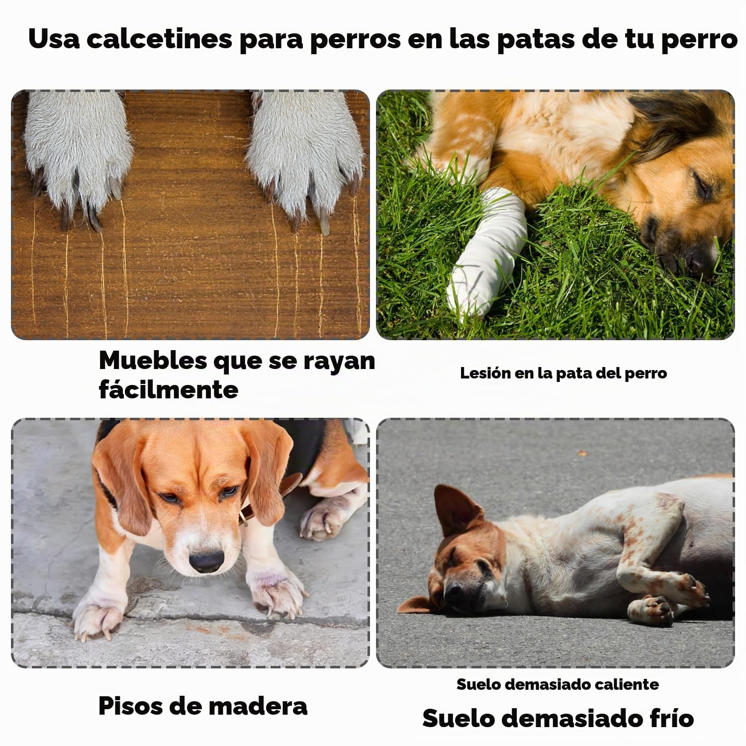 4 Calcetines Perro Antideslizantes | Ajustables Calcetines Perro | Calcetines para Perros heridas | Protector Patas Perro Mayores en Pisos de Madera en Interiores (Negro, M)