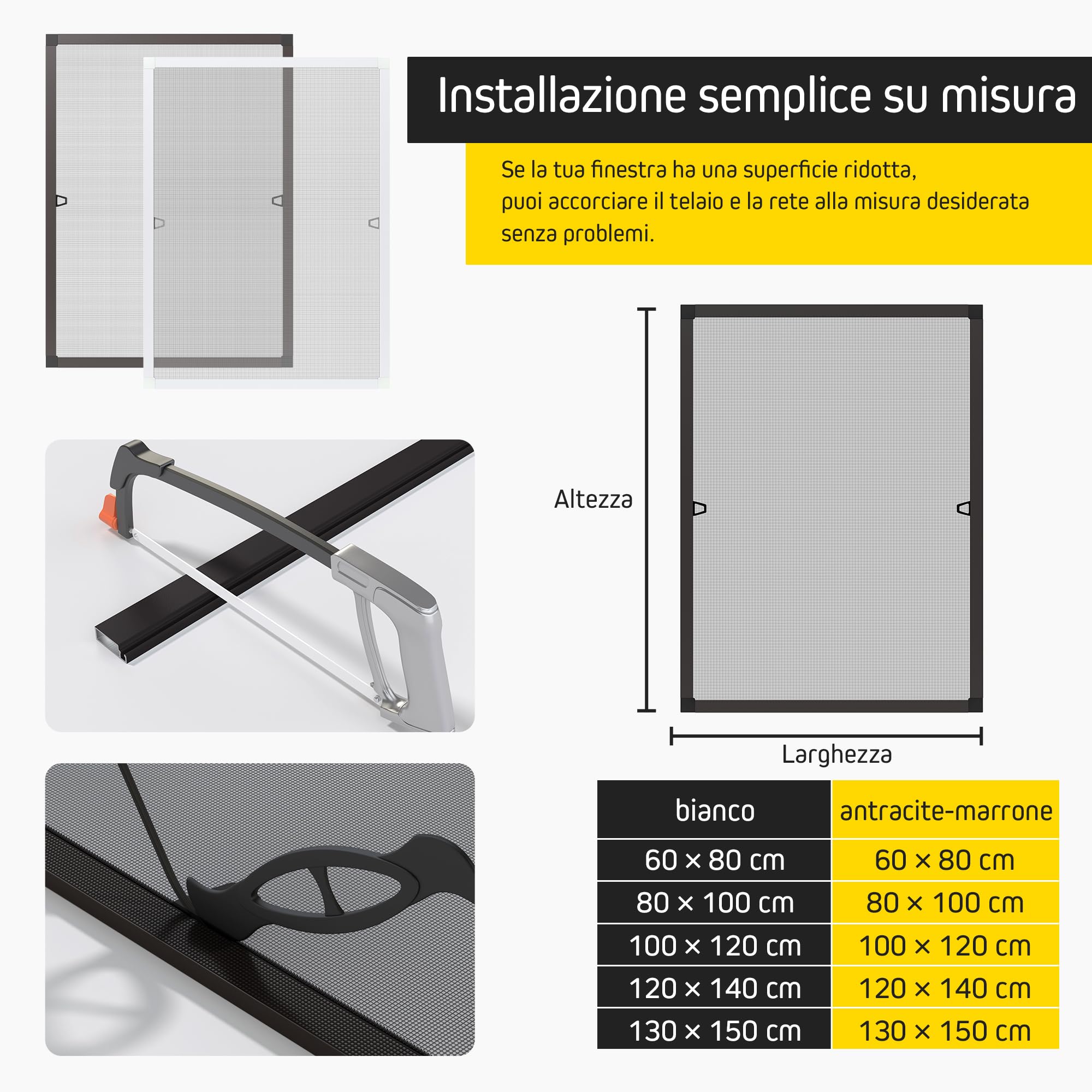 Jalousiescout Protectline Zanzariera per Finestre, Telaio in Alluminio, Rete in Fibra di Vetro, Facile Installazione, Regolabile, Protezione contro le Zanzare, 130 x 150 cm, Antracite-Marrone