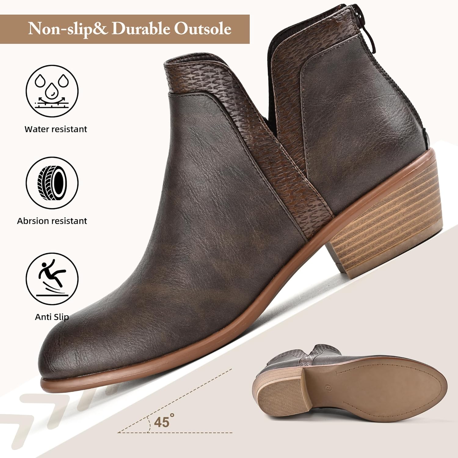 Women's Ankle Boots Low Heels Chunky Fashion Zipper Dressy Booties for Women - Image 4