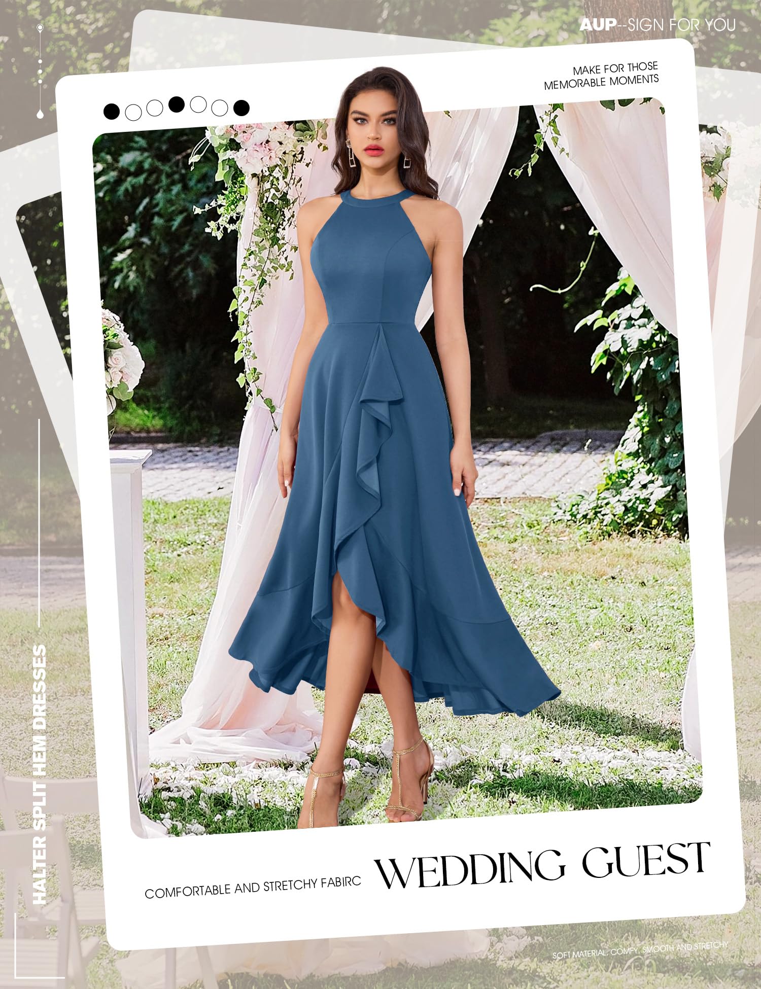 Aupuls Vestido formal con cuello halter para mujer, elegante, largo, para fiesta, graduación, cóctel, boda, invitada