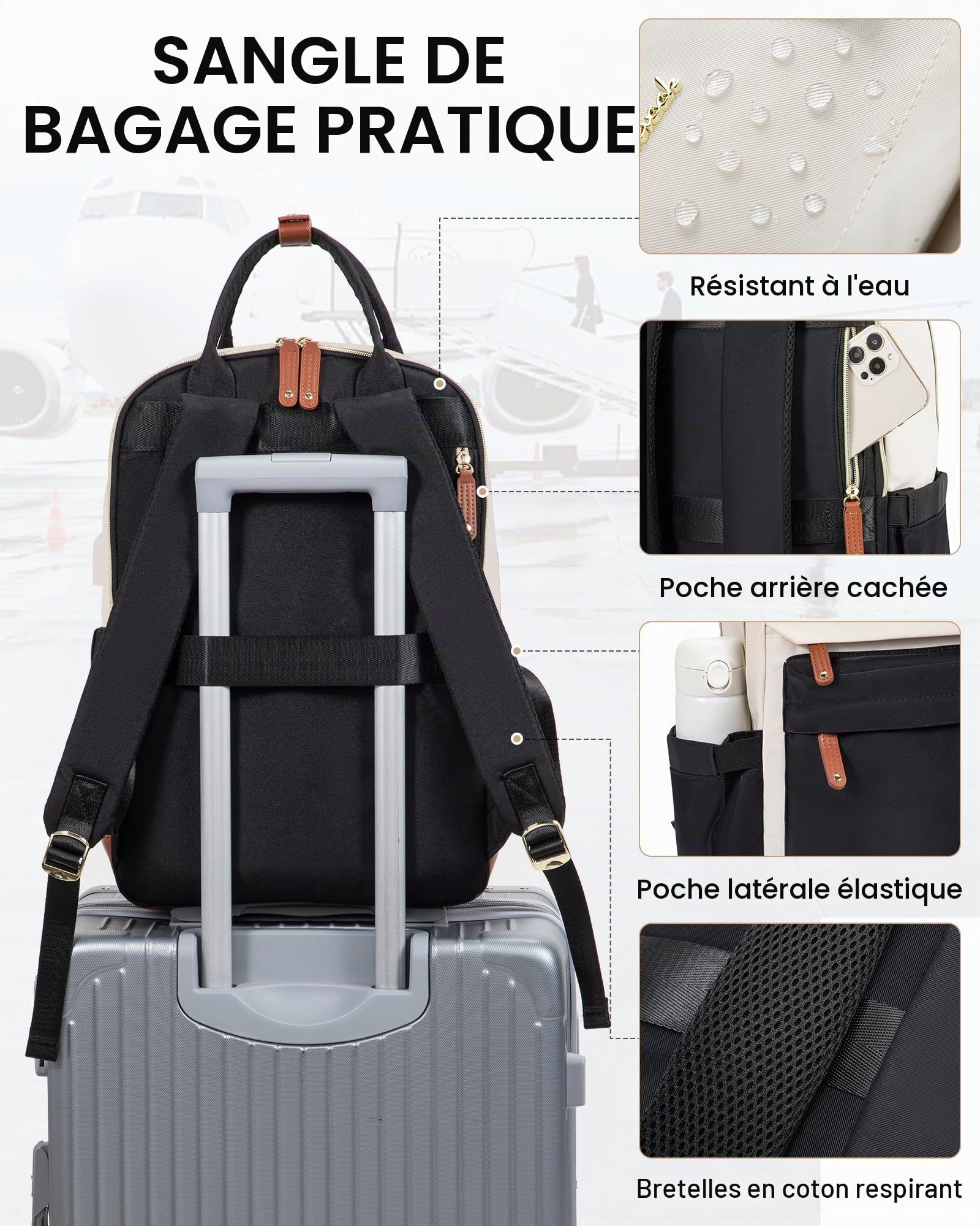 LOVEVOOK Sac a Dos Femme, 15.6 Pouces Sac à Dos Ordinateur Portable Voyage, Sac Travail Antivol pour Ordi Pc Etanche, Travel Backpack Pakkable pour Voyage College Loisir Travail Affaire École Noir