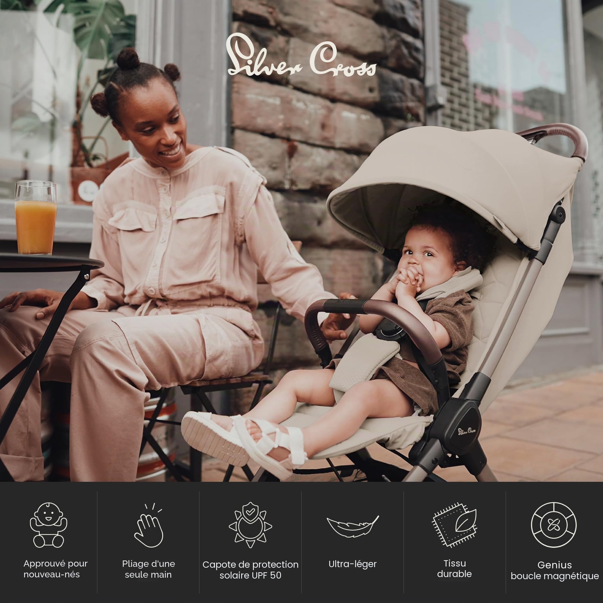 Silver Cross - Poussette compacte et sac de voyage Clic 2 - Poussette de voyage pour la vie en déplacement - Pliable et légère - Convient de la naissance à 4 ans - Latte