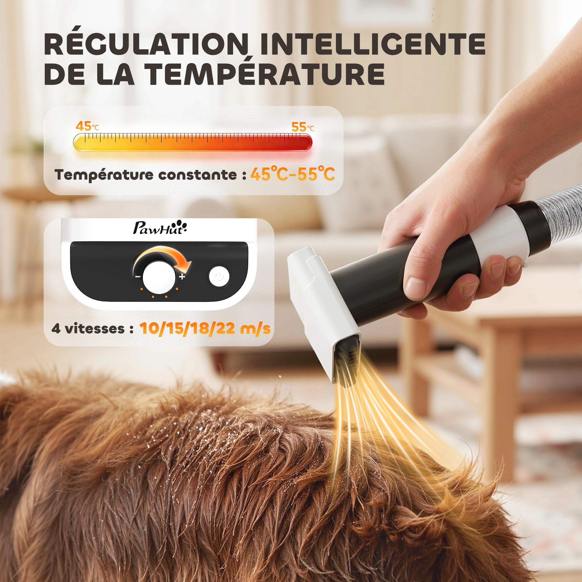 PawHut Aspirateur Poil de Chien et Séchoir 5-en-1, Kit Toilettage Chien Professionnel 12kPa - Tondeuse Chien Silencieuse 50dB avec Température Réglable et Réservoir 1,8L pour Animaux, Blanc
