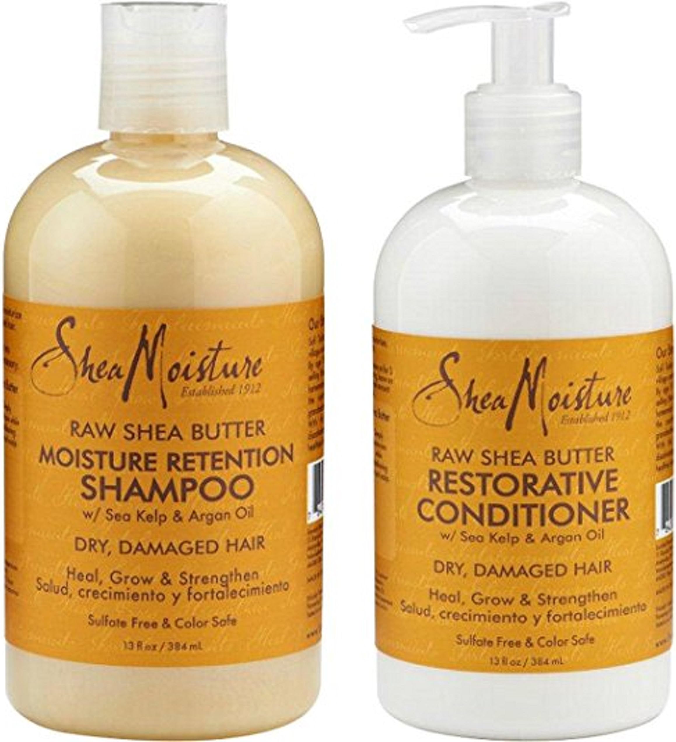 Raw Shea Butter, DUO set Moisture Retention Shampoo + Restorative Conditioner, 13 Ounce, 1 each by Shea Moisture