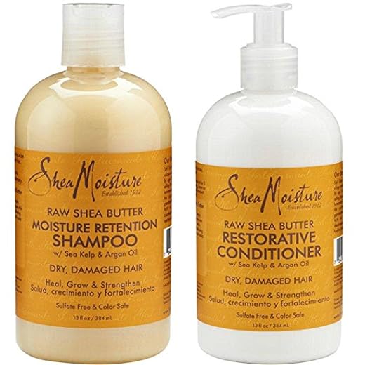Shea Moisture Raw Shea Butter, DUO set Moisture Retention Shampoo + Restorative Conditioner, 13 Ounce, 1 each by Shea Moisture