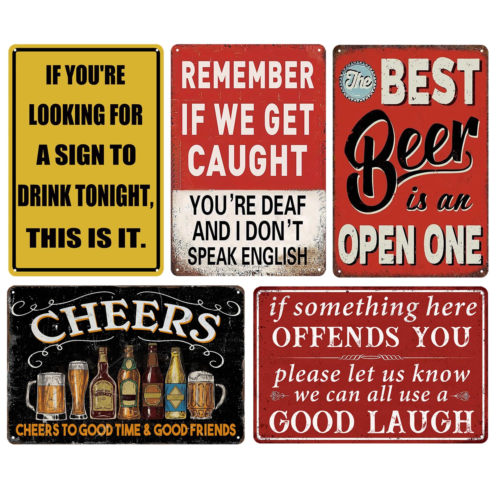Funny Vintage Metal Tin Bar Signs, Man Cave Accessories Home Pub Or Outdoor Garden Plaque Tiki Bar Decor 20 x 30 cm（5pcs）