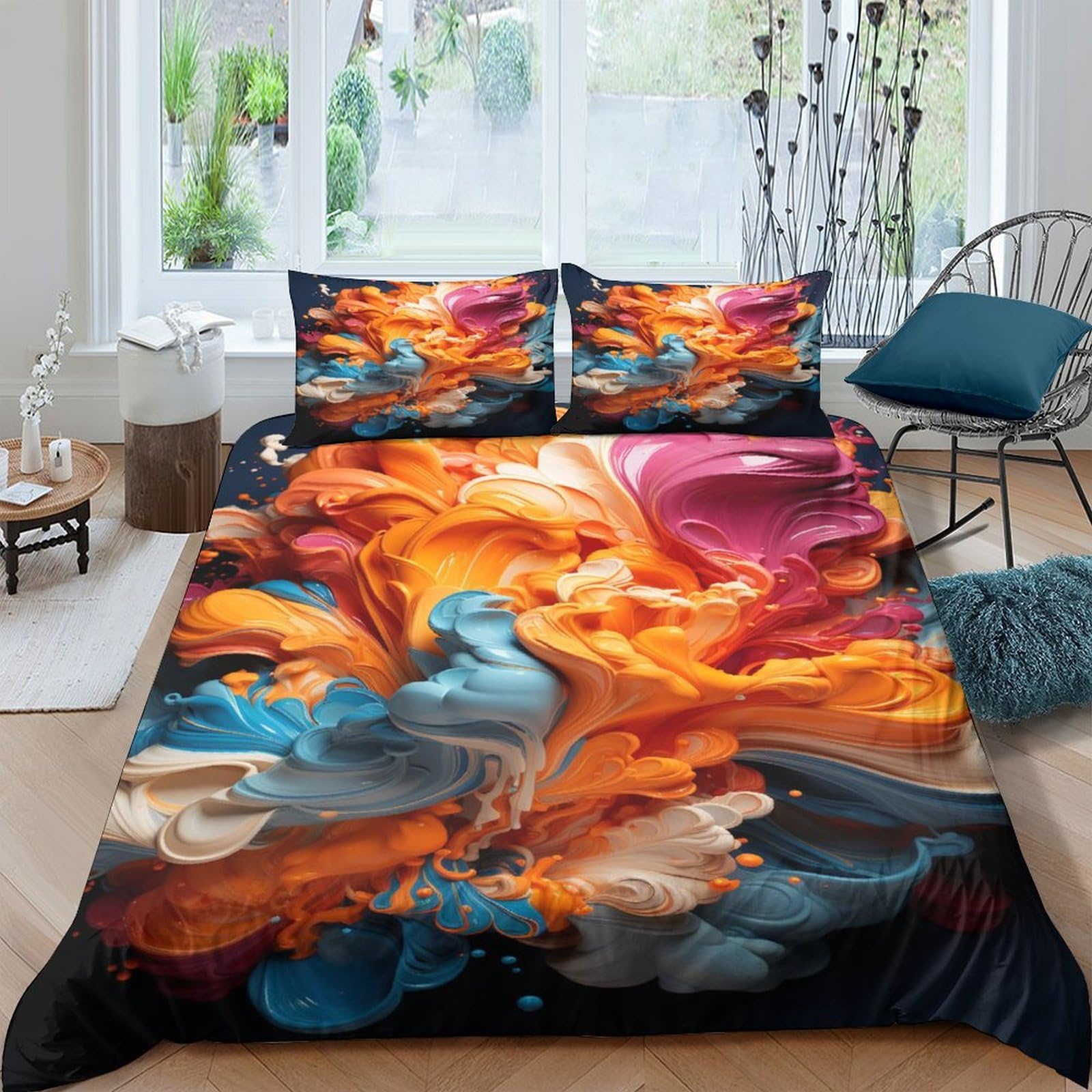 Housse de couette colorée en microfibre 220x240 cm avec taie d'oreiller ICOBES pour grand lit