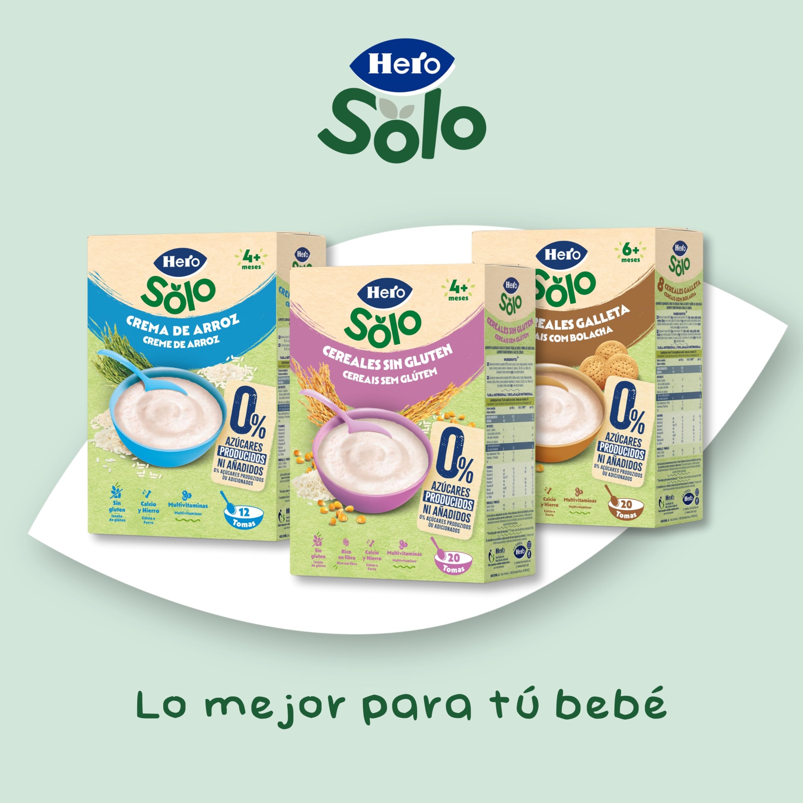 Hero Solo Papilla Cereales Sin Gluten ni Azúcares Añadidos, Rica en Fibras y Vitaminas, Sabor natural para Bebés, a partir de 4 meses