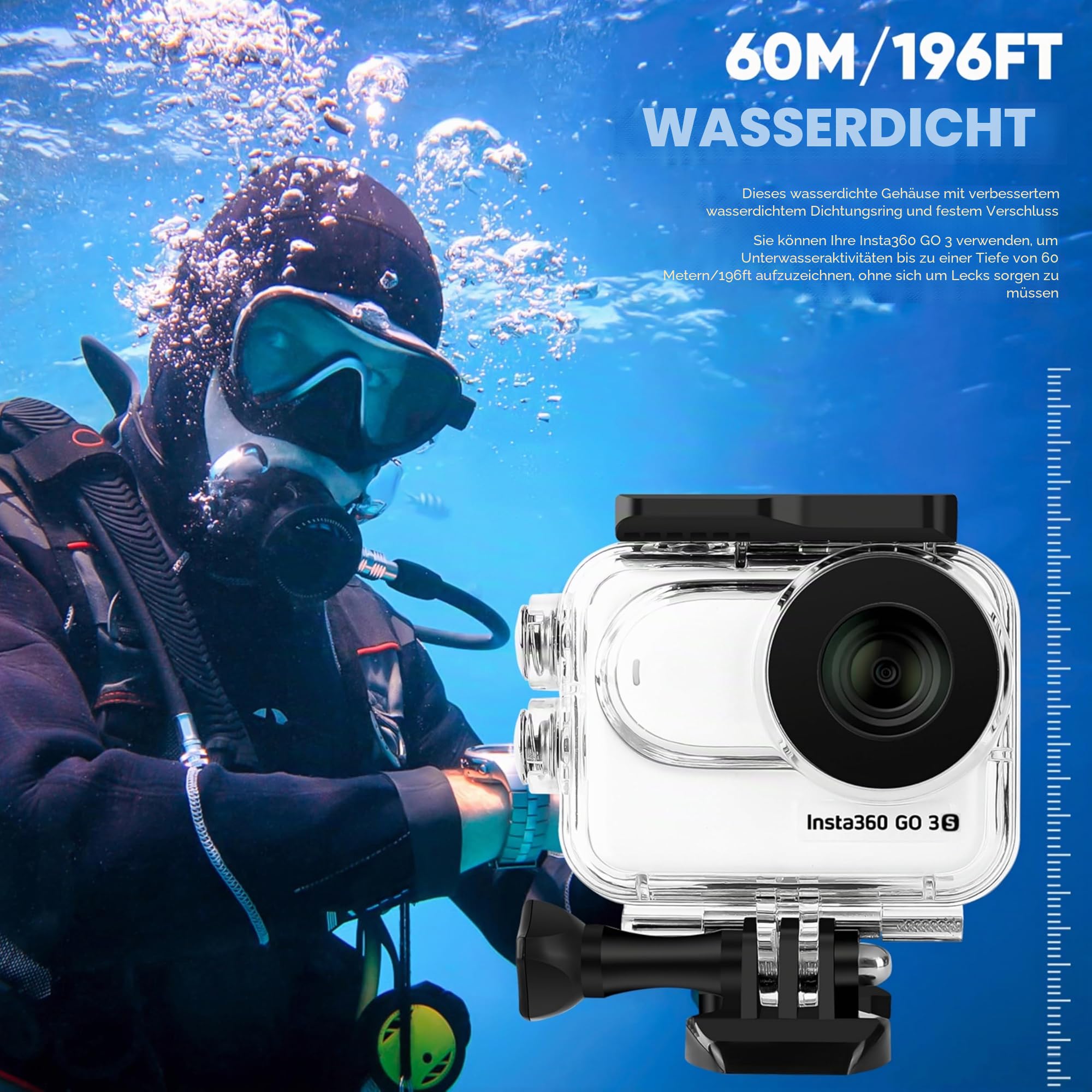 Wasserdichtes Gehäuse und schwimmender Handgriff, kompatibel mit Insta360 GO 3S, schützendes Unterwasser-Tauchgehäuse mit Halterungszubehör