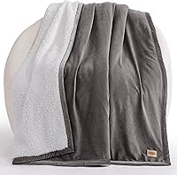 UGG Bliss Reversible Plush Fleece Throw Blanket - Soft Fluffy Warm for Bed Couch, 50x70 Inch Charcoal Grey, Machine Washable
