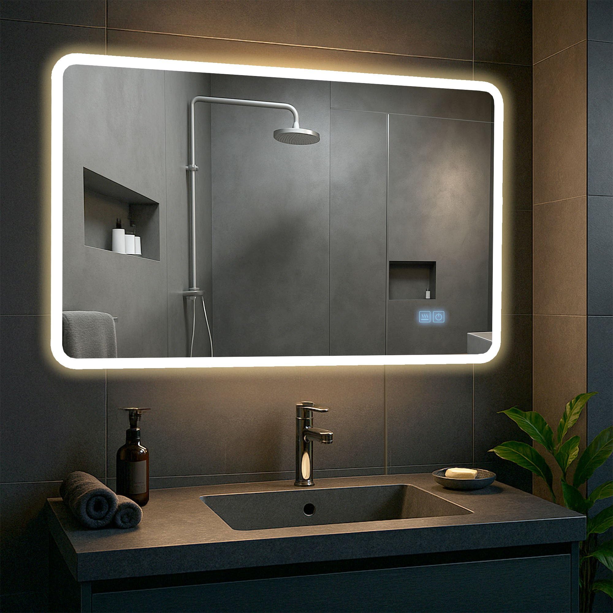 CLP Specchio da bagno Jericho con illuminazione, altoparlante Bluetooth, specchio da bagno antiappannamento, specchio da parete LED, Dimensione:70x100 cm
