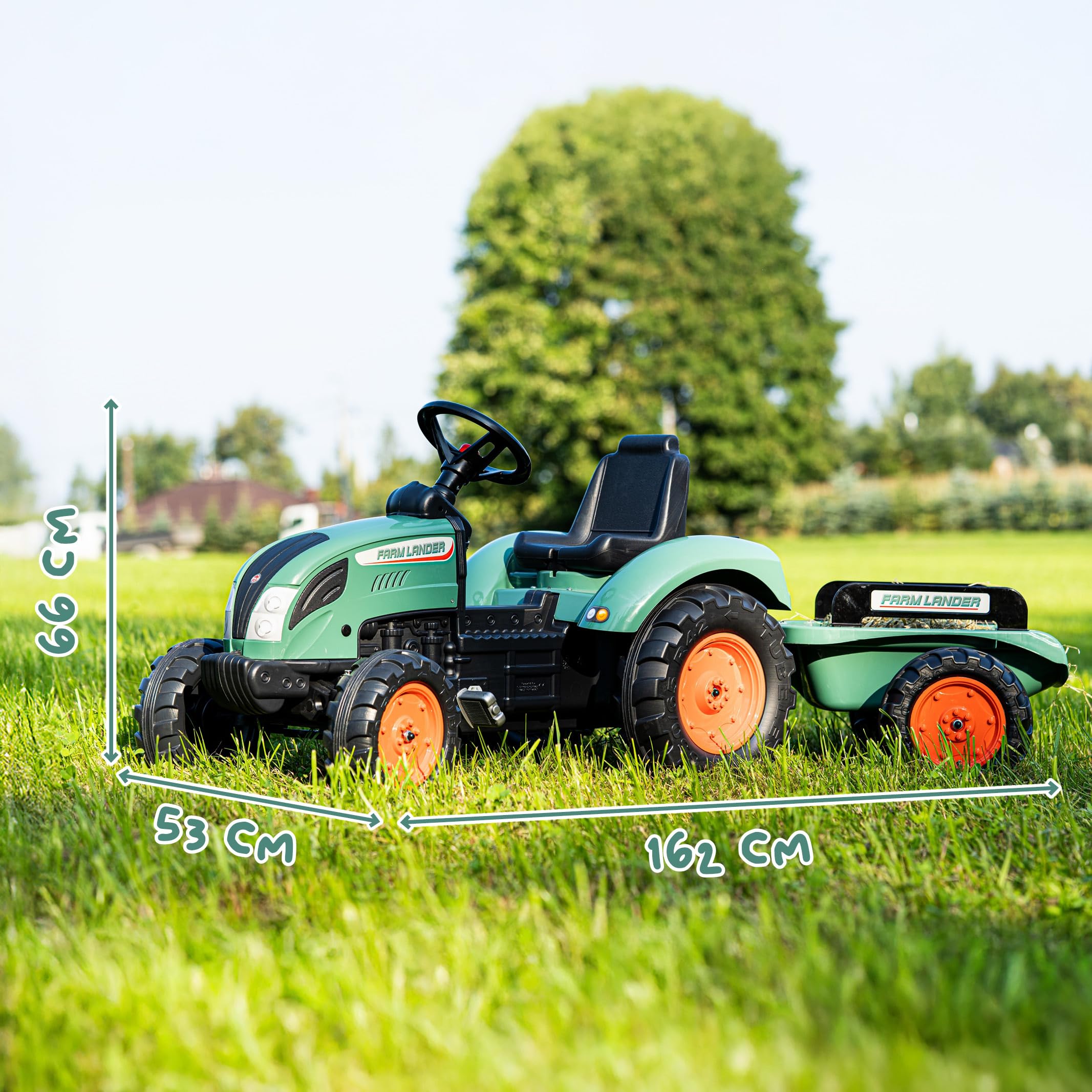FALK - Trattore a pedali Farm Lander con rimorchio - Da 3 anni - 60% plastica riciclata - Made in France - Volante con corno - 1054AB