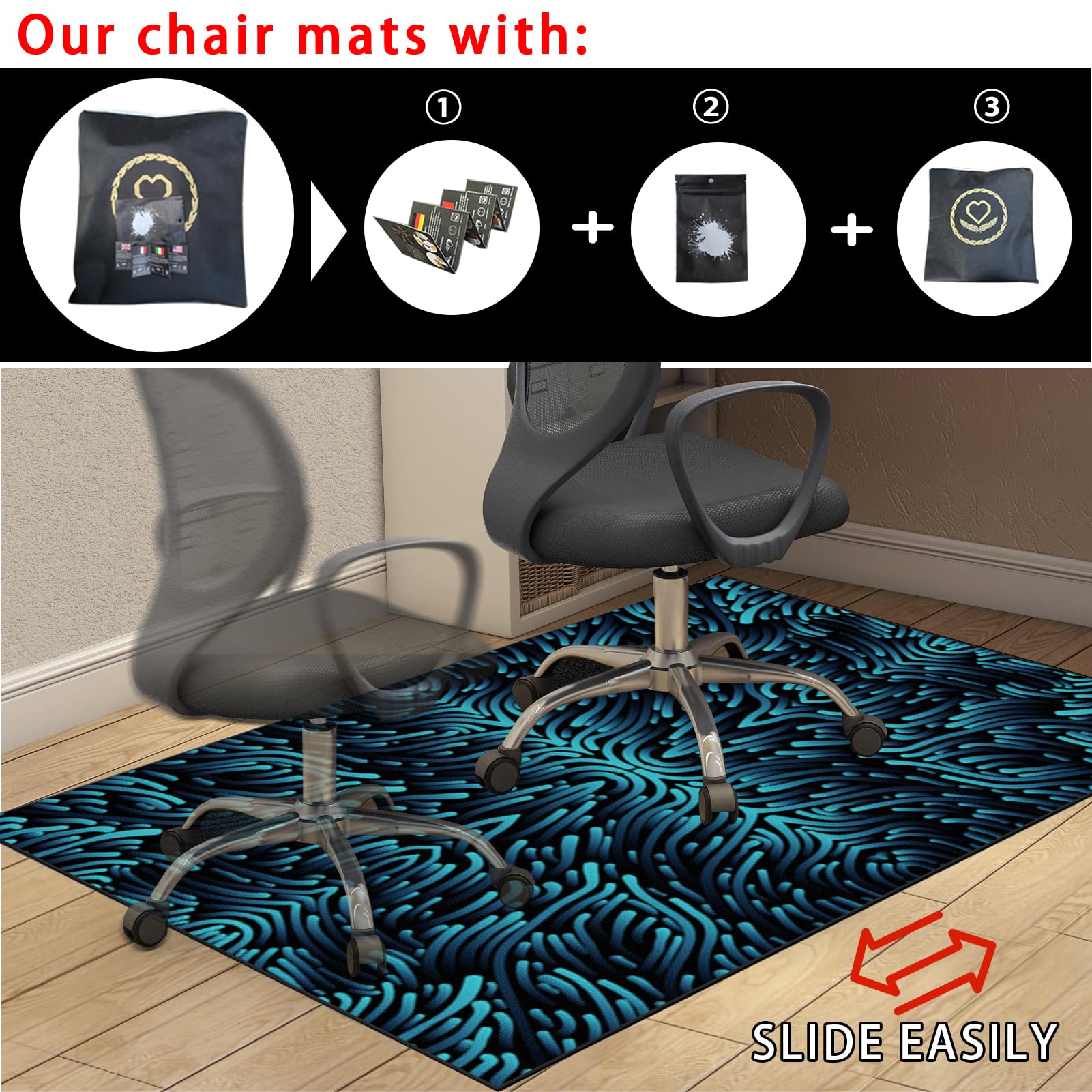 Tapis De Chaise Bureau Gaming 100x120 Cm - Antidérapant, Réducteur De Bruit & Protège Sol - Pour Fauteuil Roulant Sur Parquet, Carrelage… - 2