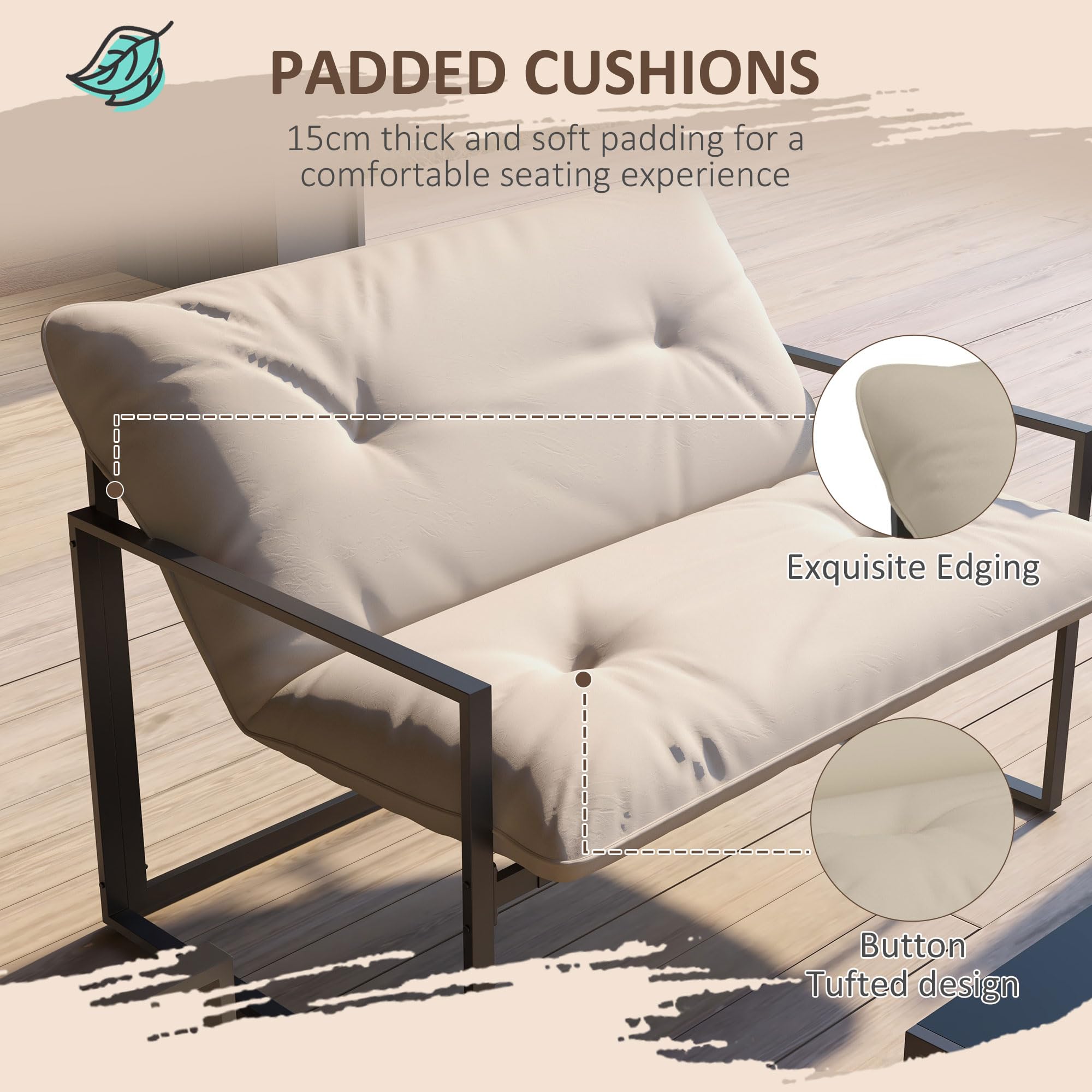 Outsunny 4 Piezas Juego de Terraza con Mesa de Vidrio Templado Beige