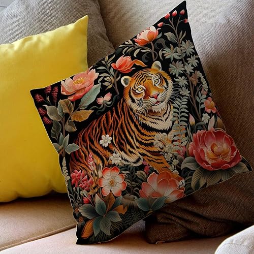 Miniatura 6 de popeven Funda de almohada con cremallera y diseño de animales con cremallera, diseño de rayas de tigre colorido, chinoiserie, para el hogar,
