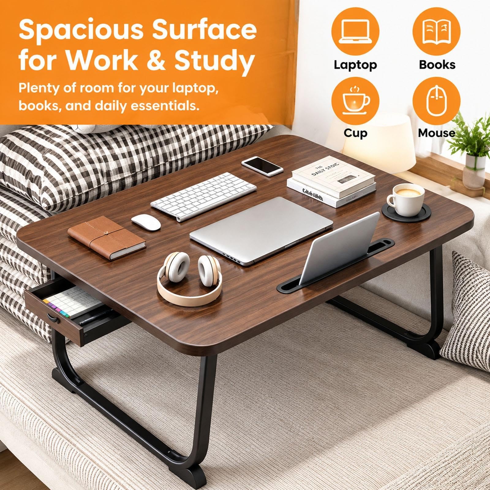 Table de Lit Ordinateur et Ecriture, Plateau Canape Bureau Pliable
