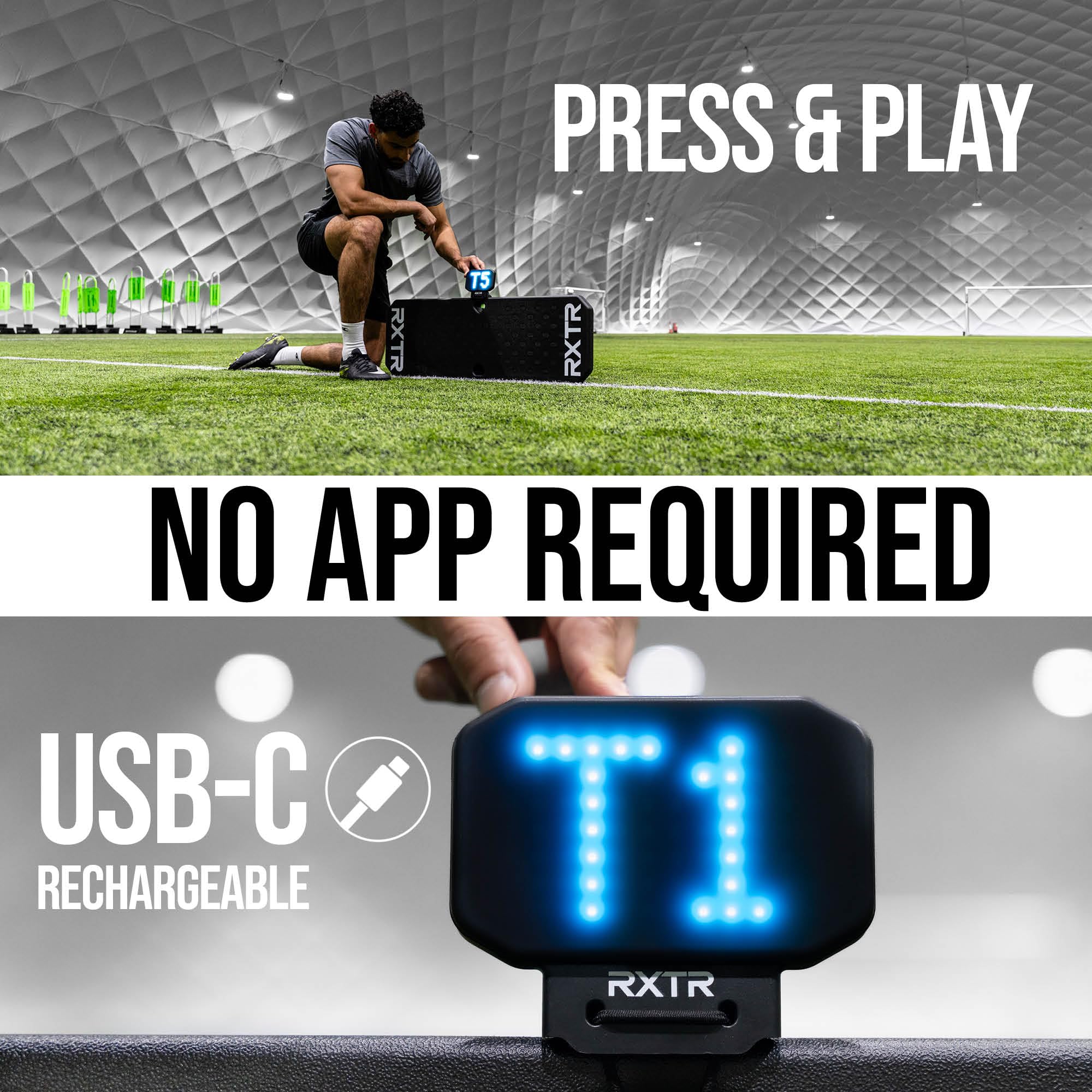 RXTR PRO Coach Soccer Training System – Smart Reaction Light & Soccer Rebound Board con punteggio in tempo reale, 17 esercizi pre-programmati, allenamento senza app per tutti i livelli di abilità