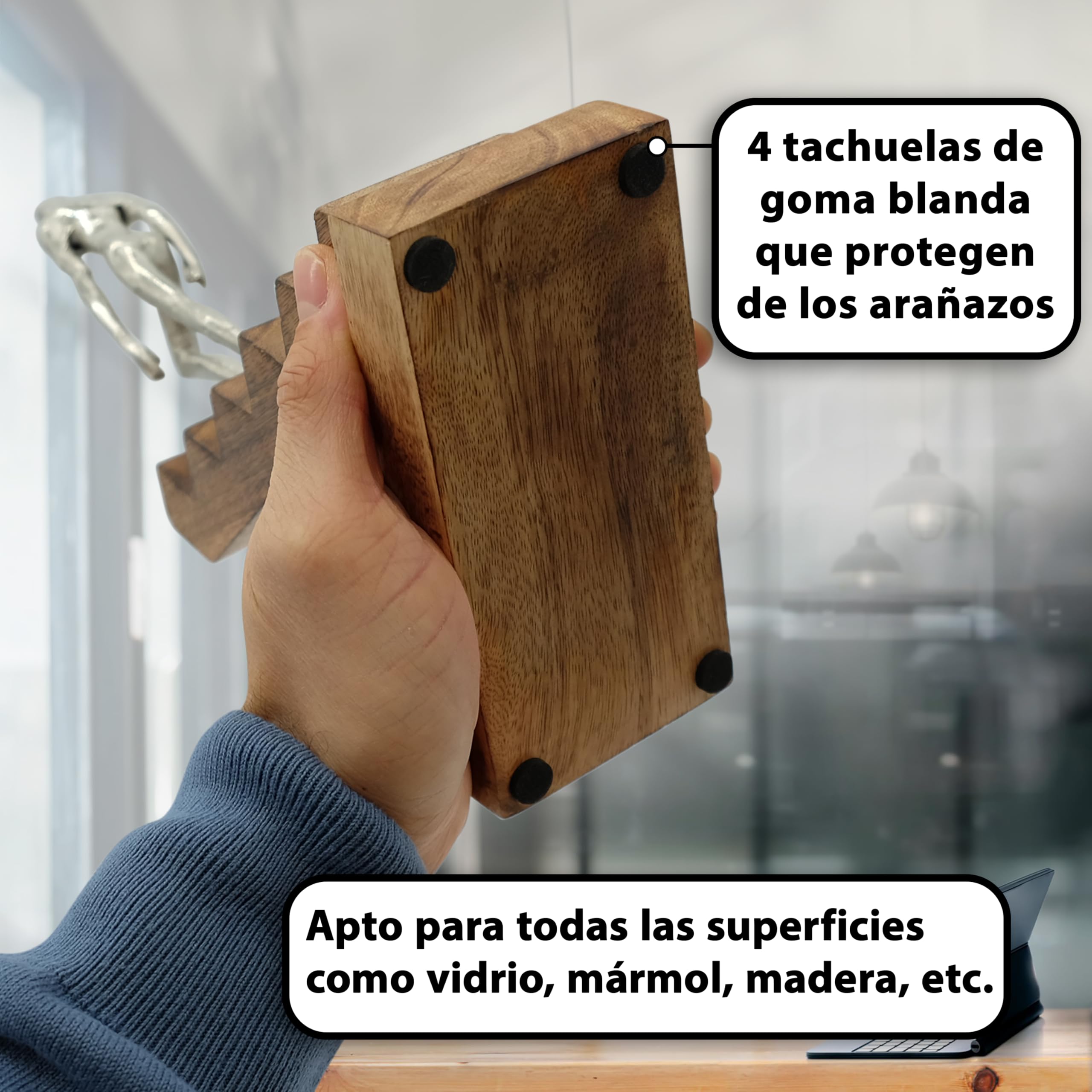 FeinKnick escultura decorativa «Top of The Rock» figura motivacional de 29 cm como símbolo de éxito e inspiración, moderna de madera y metal como estatua para decoración de salón, escritorio y oficina