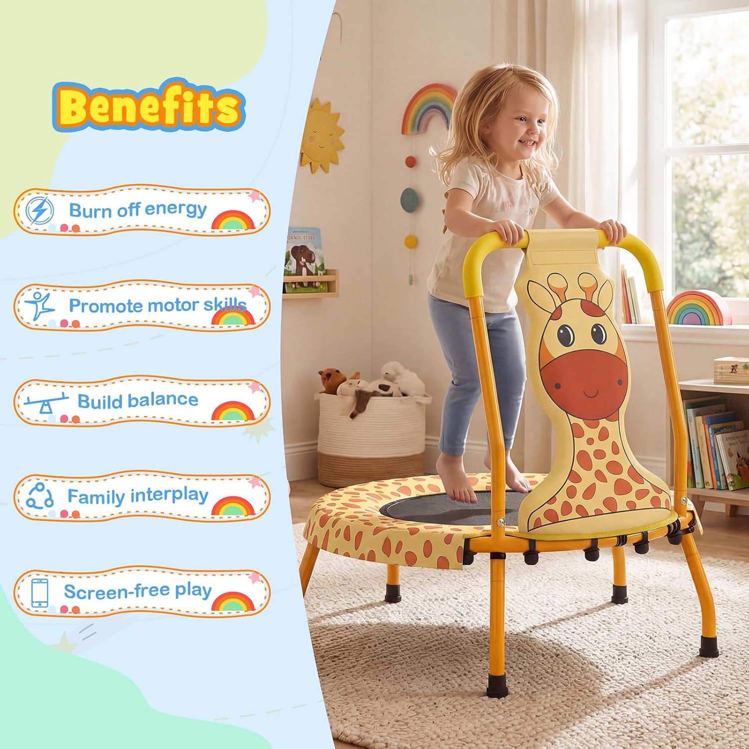 HONEY JOY 28” Trampoline for Kids, Indoor Outdoor Mini Rebounder with Foam Handle, Recreational Baby Jump Toy w/No-Gap Safety Pad, Small Toddler Trampoline for 3+ Years Old, 175 LBS Max Load