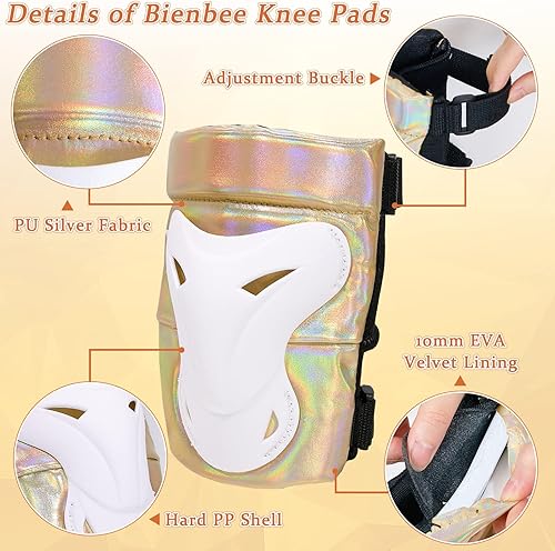 Miniatura 20 de Bienbee Rodilleras para hombres, rodilleras, muñequeras, rodilleras y coderas, conjunto de equipo de protección para adultos, para patinaje