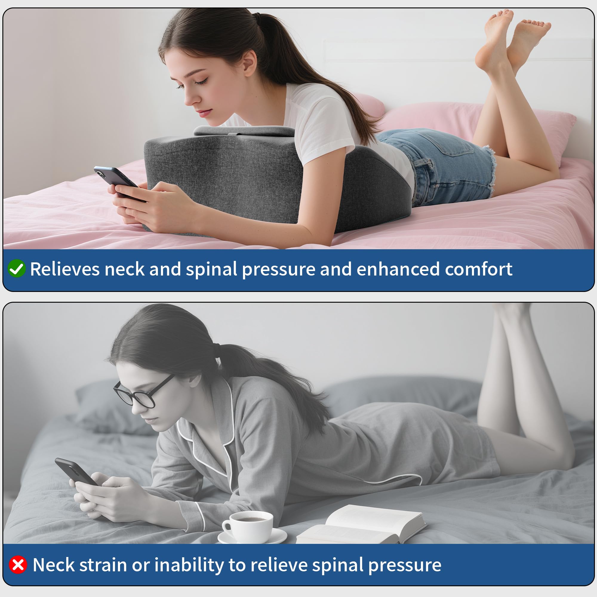 Cojín de lectura para cama y sofá, espuma viscoelástica, cojín ergonómico para la espalda