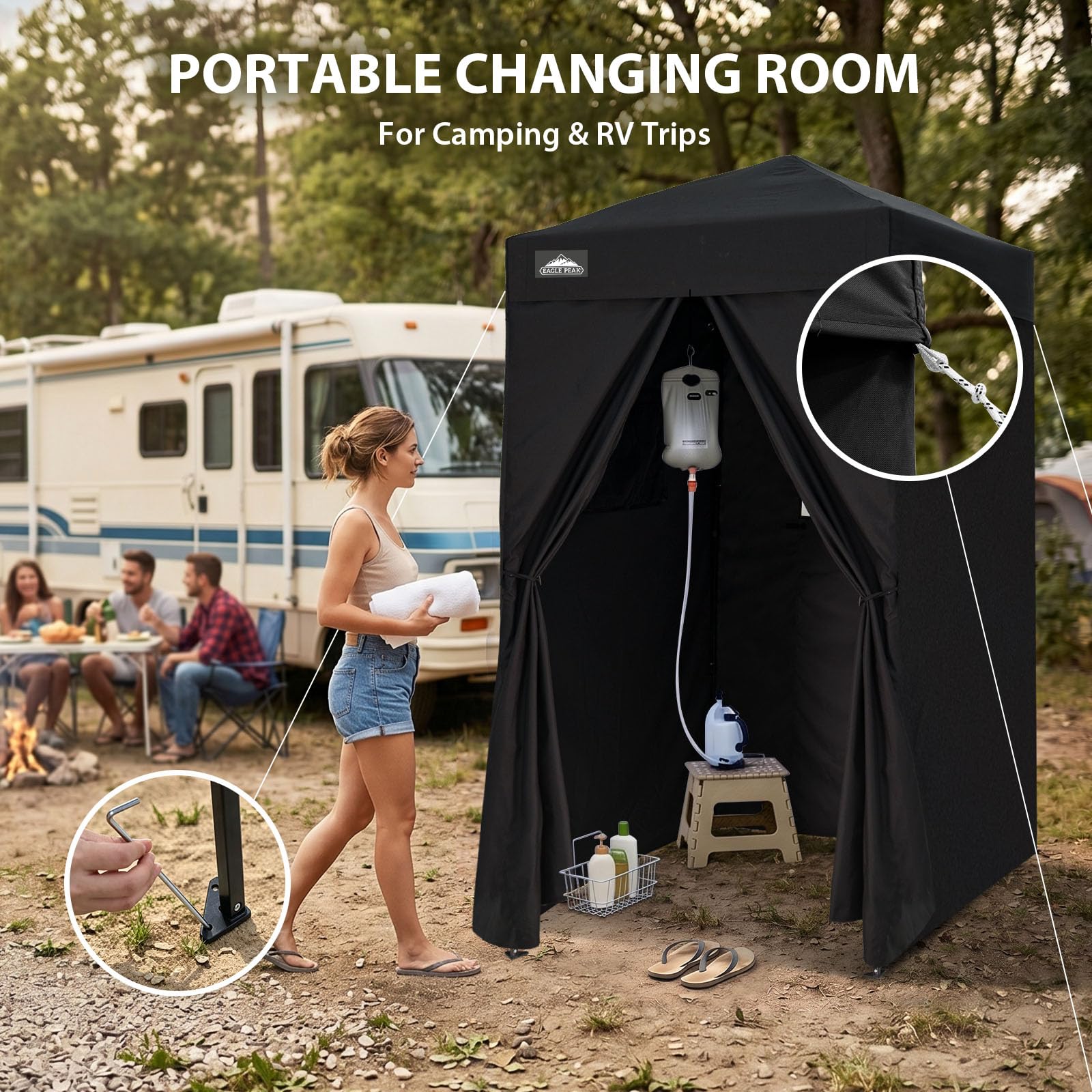 EAGLE PEAK Flex, tettoia ultra compatta da 1,2 x 1,2 m, spogliatoio, portatile, per la privacy, per piscina, servizi fotografici alla moda o campeggio (nero)