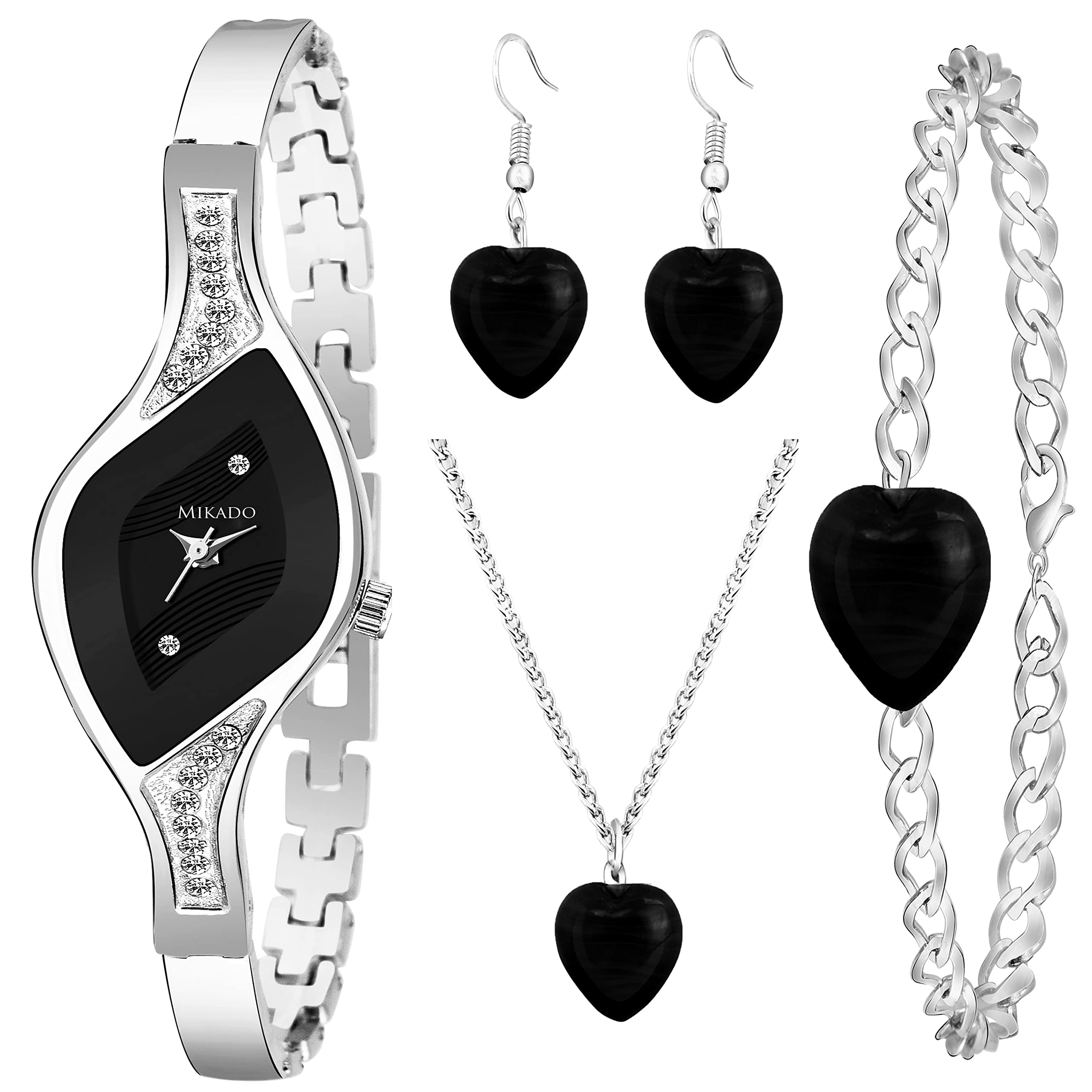 Mikado Magical Black Analog Watch with Heart Jewel Set for Women (B09YDHTSBR) Amazon Price History, Amazon Price Tracker