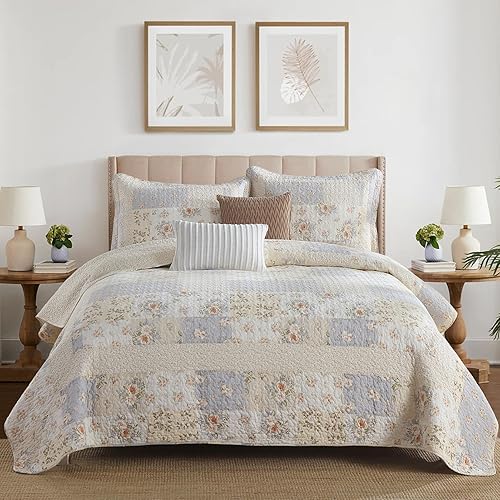 SahSahCasa Juego de colcha extragrande de 100 % algodón de 120 x 120 pulgadas, tamaño California King, colcha acolchada tamaño California King,