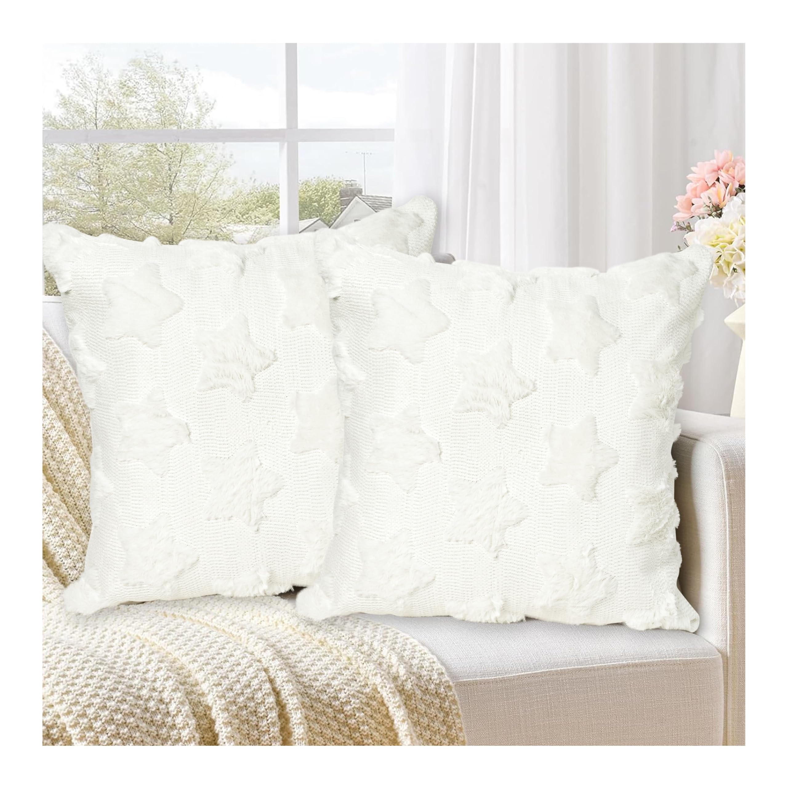 Housse de coussin pour canapé de salon beige en fausse fourrure