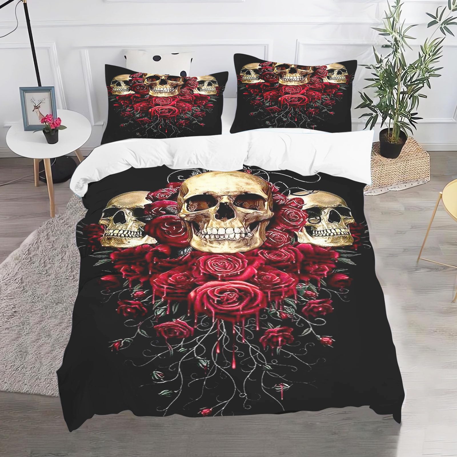 Fadaing Bedding 3D Skull Duvet Cover 135 x 200 cm Skull Pattern Gothic Duvet Cover Skull Print Children's Duvet Cover, Microfibre for Children, Boys, Girls (220 x 240 cm, 4)