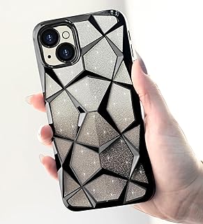 Dl3 Mobilak Compatible with iPhone 13 / iPhone 14 Case Plating Bling Gradient Glitter Clear Cover Soft TPU Silicone Cute Camera Protection Shockproof Back for Women Girls Case - Black